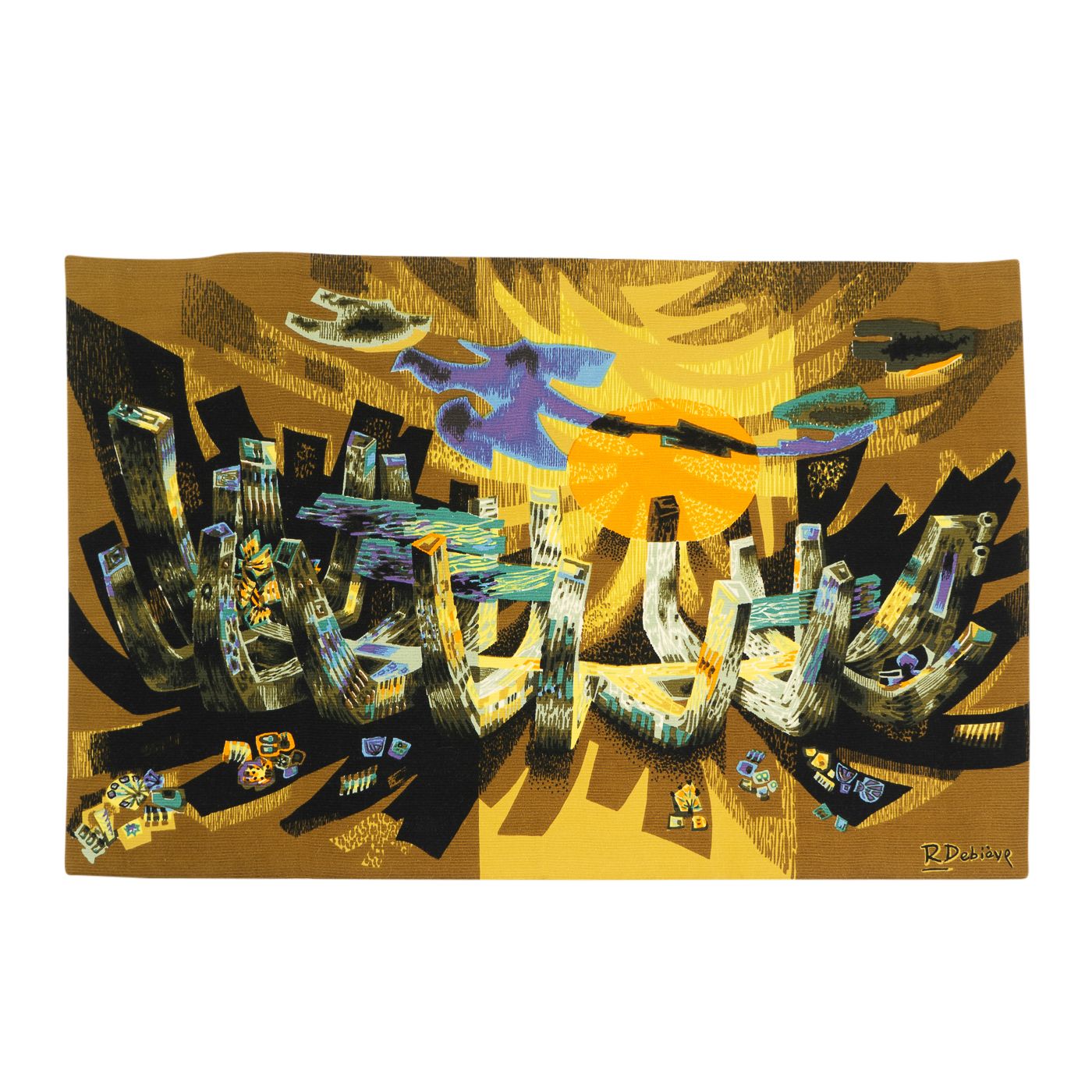 French Vintage Tapestry By Robert Debiève “Lumiere Marine”, 1970s