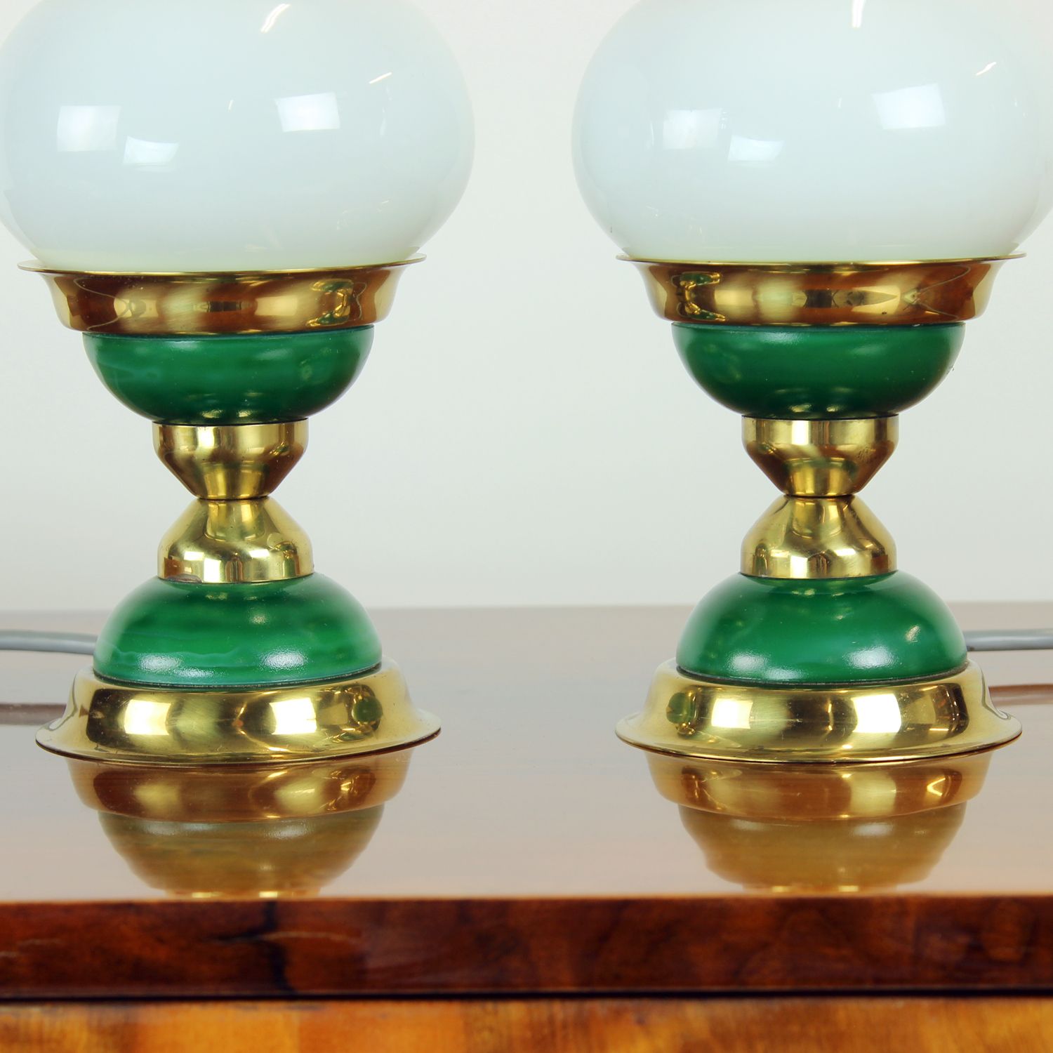 Set Of Table Lamps In Opaline Glass & Brass, Czechoslovakia 1955 photo Lighting