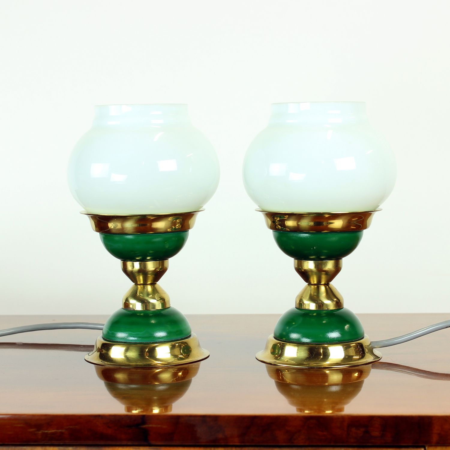Set Of Table Lamps In Opaline Glass & Brass, Czechoslovakia 1955 photo vinterior