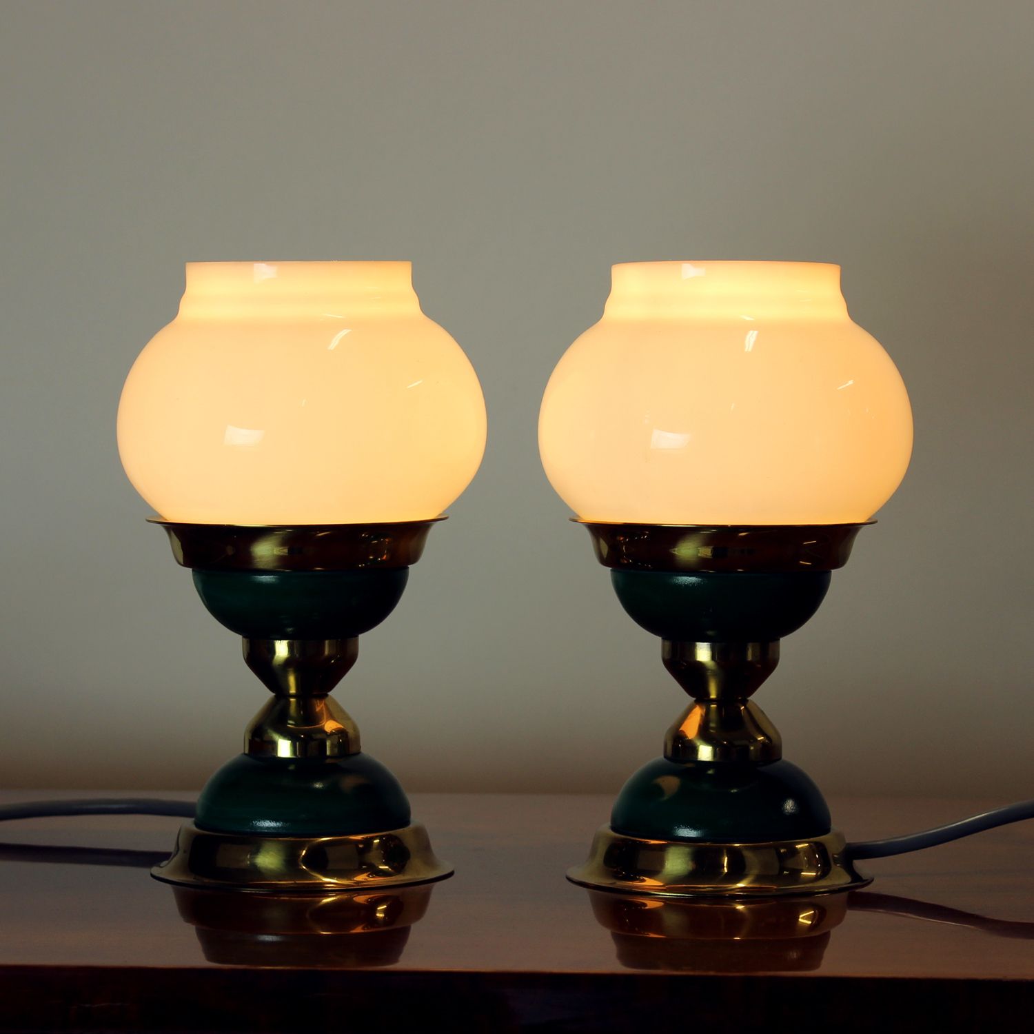 photo for sale Set Of Table Lamps In Opaline Glass & Brass, Czechoslovakia 1955