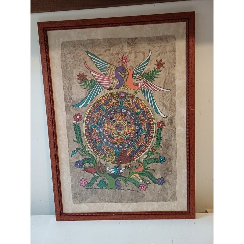 195.0 Painting On Lama Or Vicuna Skin, Mayan Or Aztec photo