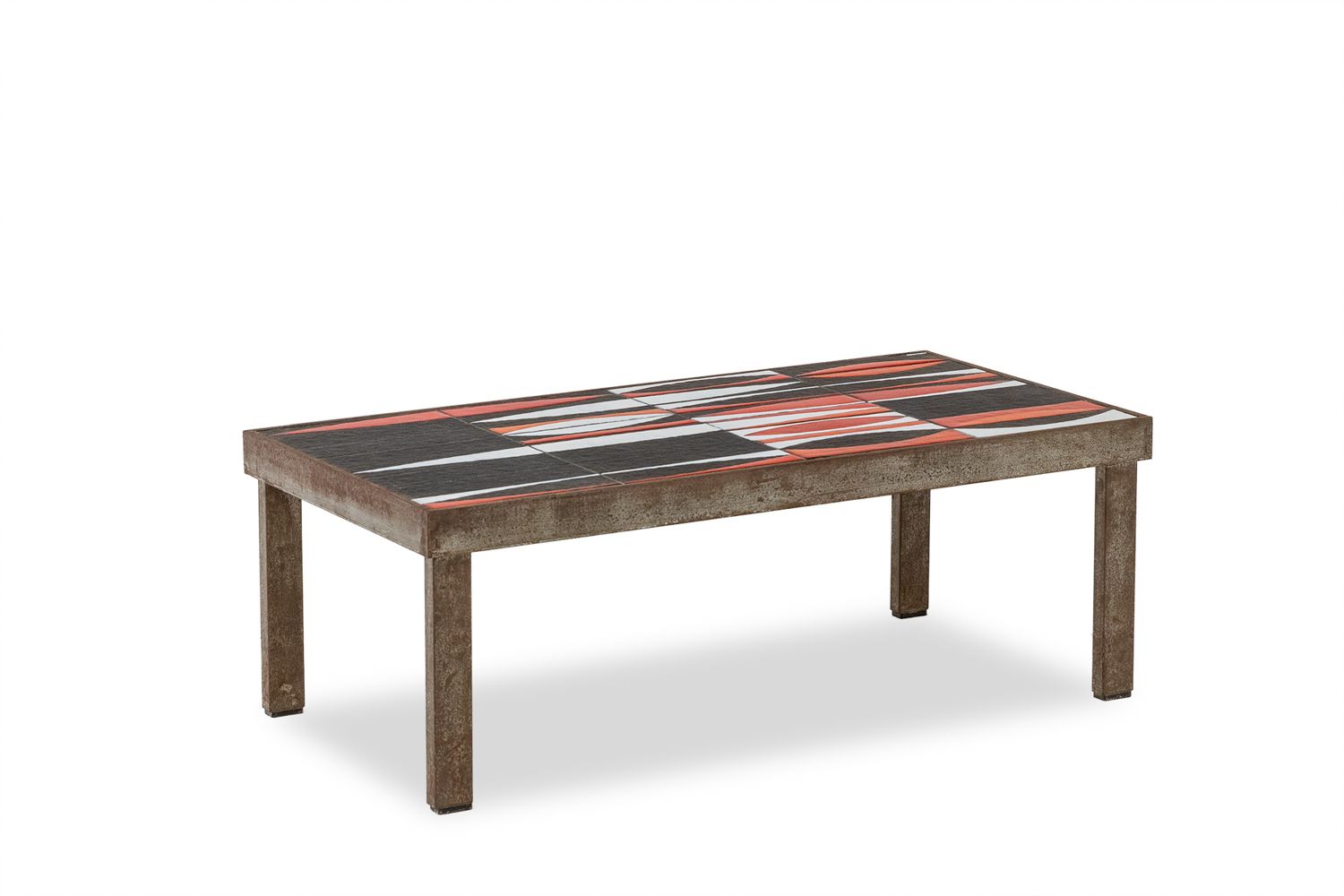 Capron. “Navette” Coffee Table In Black And Red Glazed Stoneware. 1960s.