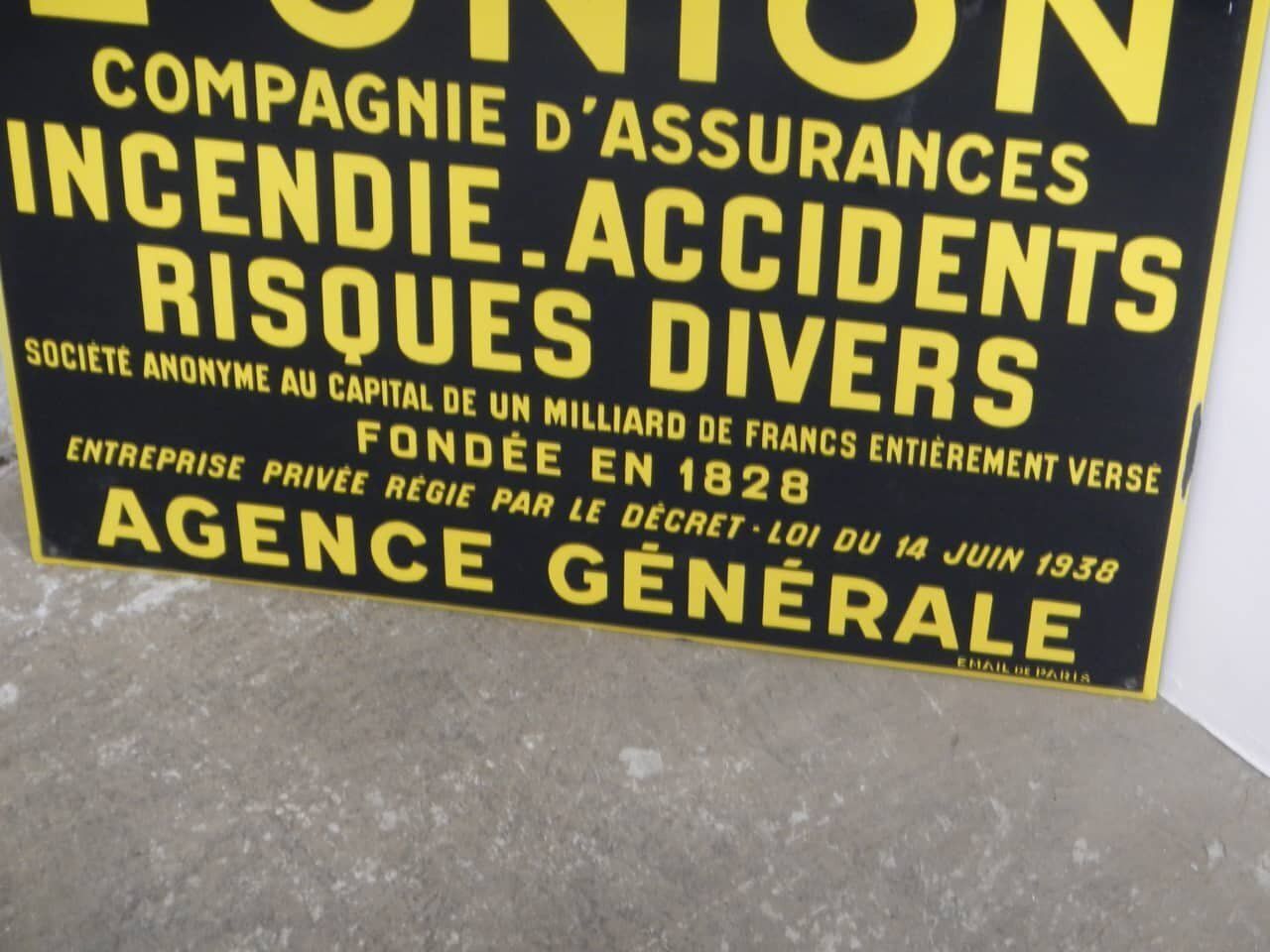 License Plate Union Compagnie Assicurance France, 1930 photo Home Decor