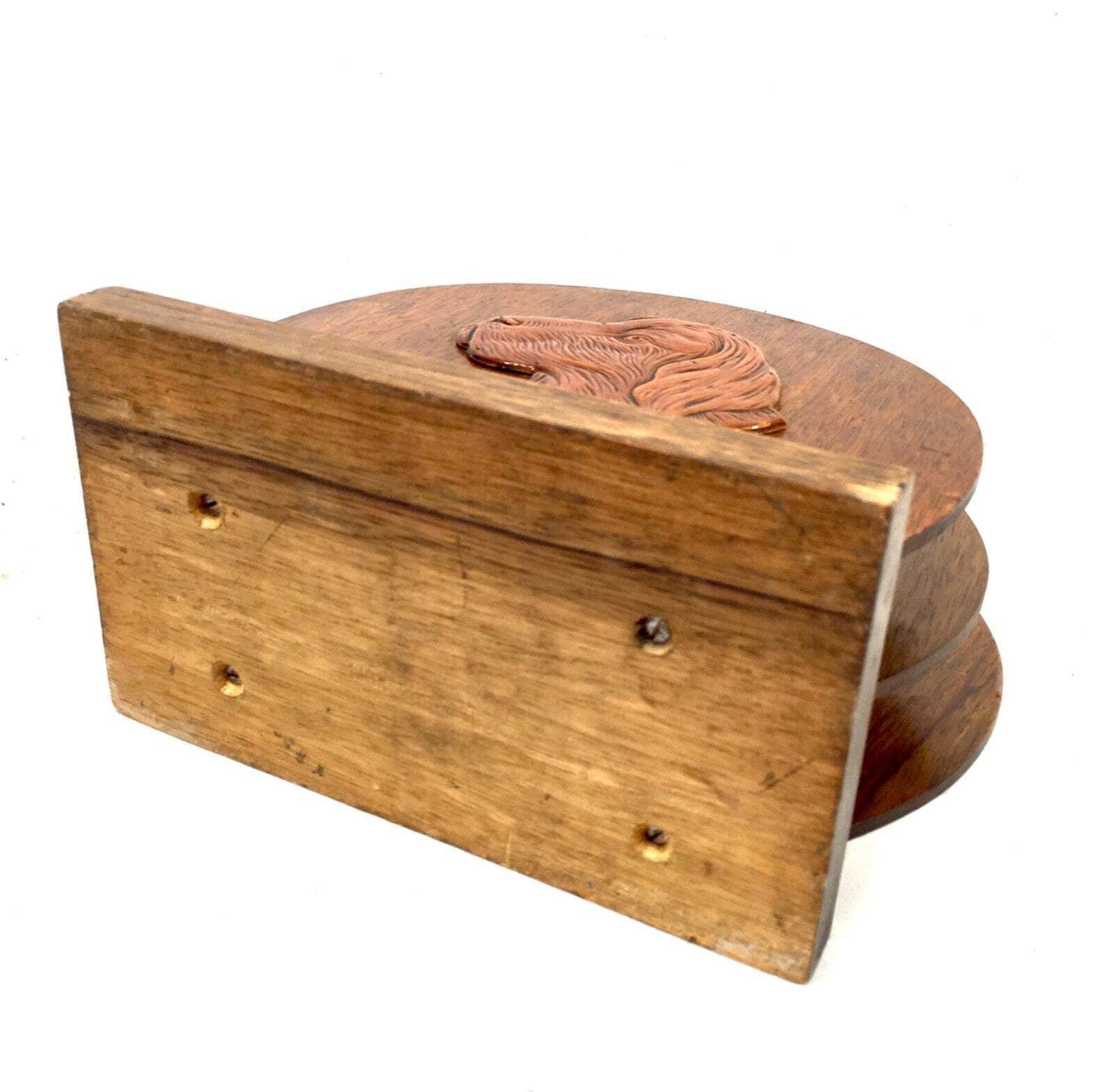 Antique Wooden Spaniel Dog Motif Desktop Letter Rack / Stationery Holder C.1930 photo vinterior