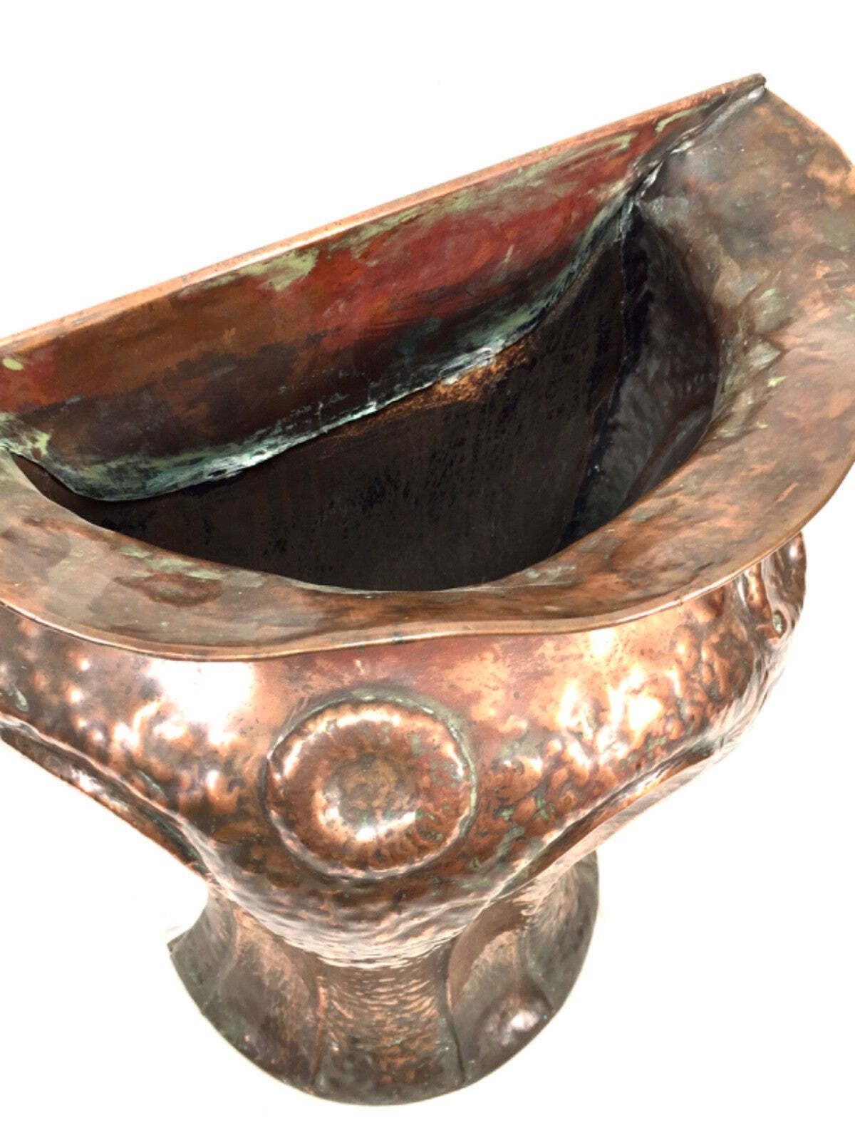 Antique Art Nouveau Large Floor Standing Copper Stick Stand Umbrella Holder 1900 photo vintage