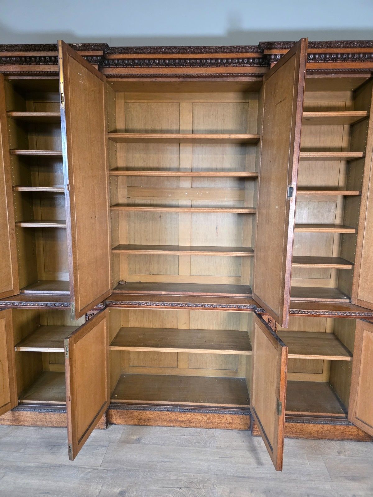 photo for sale Antique Country House Pollard Oak Inverted Breakfront Bookcase 1860s