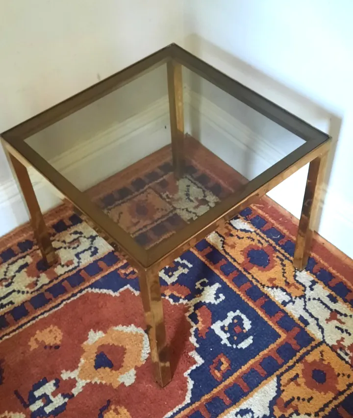 Vintage Gold Gold Coloured Glass Topped Square Coffee Table Side Table photo furniture