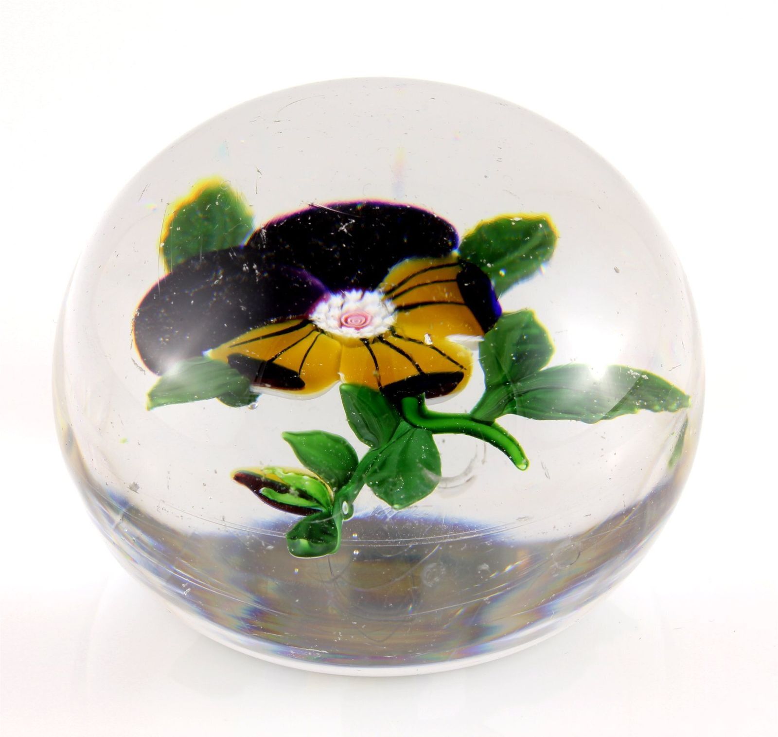 photo for sale Antique Baccarat Pansy Paperweight. Heavy French Glass Desk Weight. C1850.