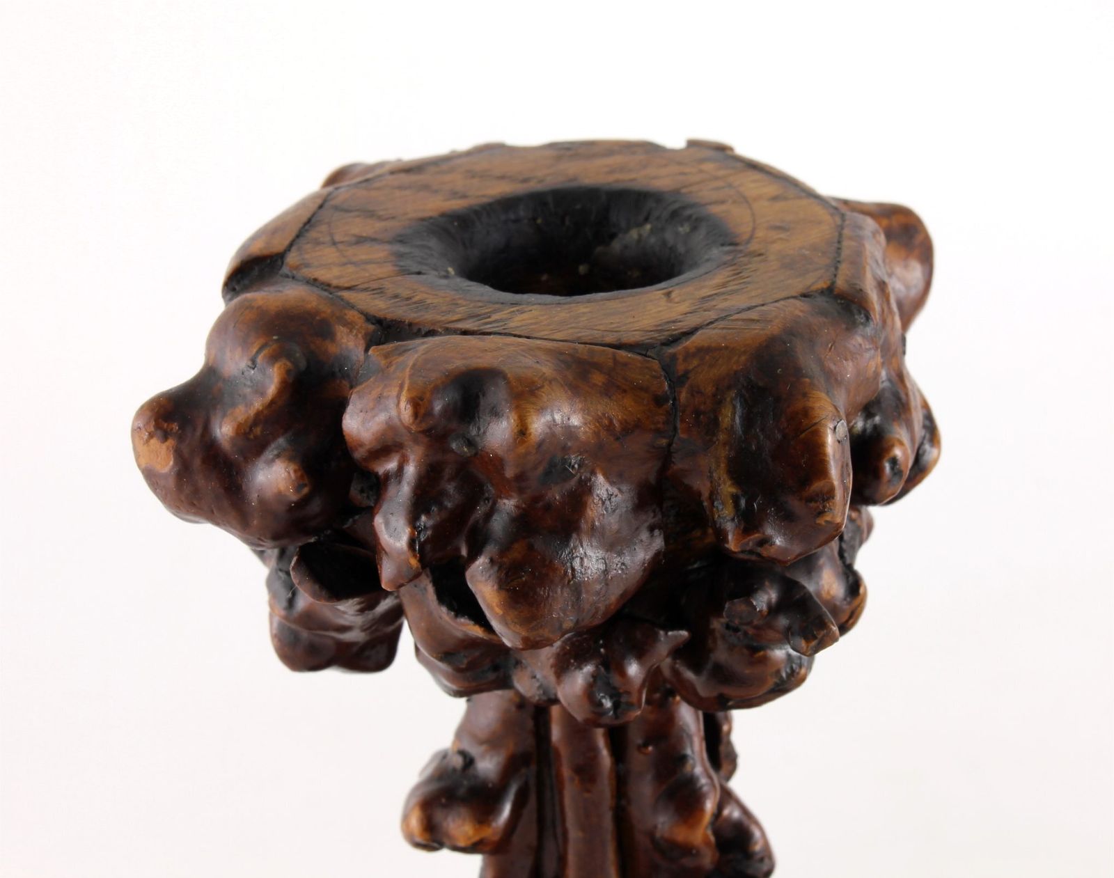 photo vinterior Pair Antique Rootwood Candlesticks. Folk Art Black Forest Candle Stand.