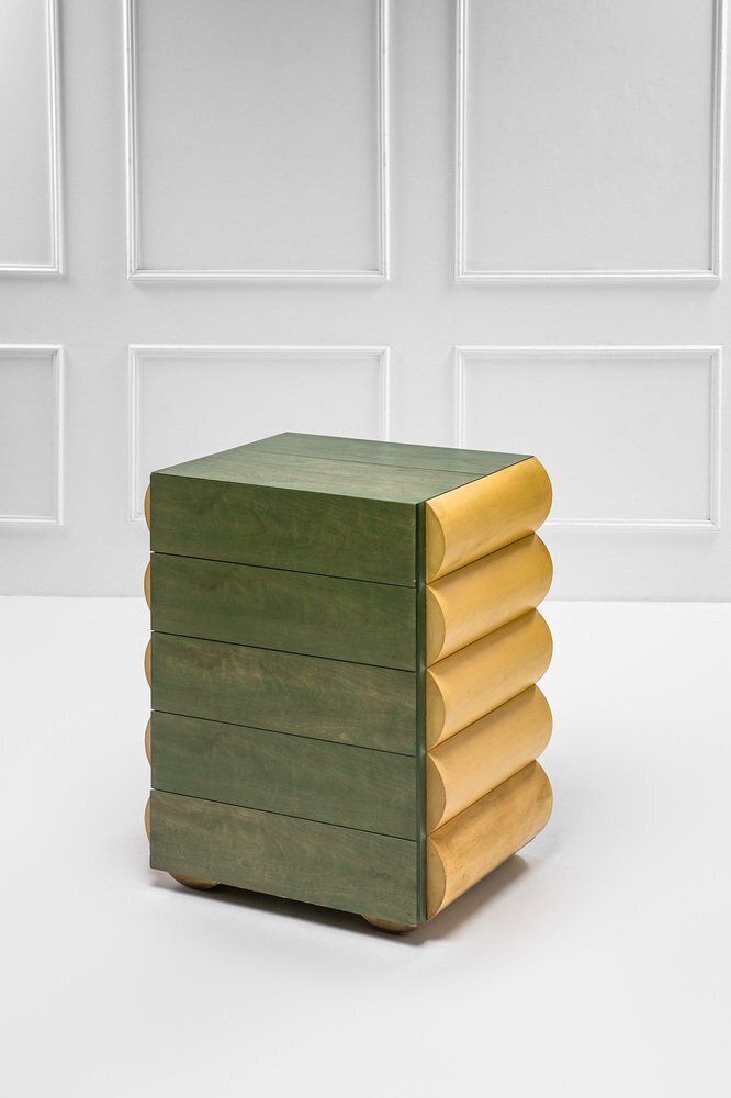 Postmodern Architectural Chest Of Drawers In Natural Wood And Aniline Stained Wood, 1980s photo furniture