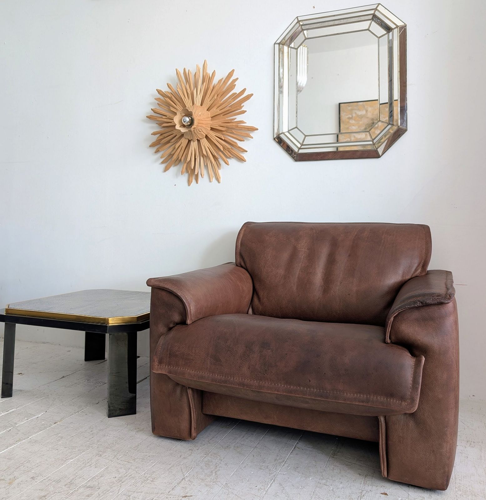 Large Vintage Dutch Mid Century Buffalo Leather Armchair By Leolux, 1970s photo for sale