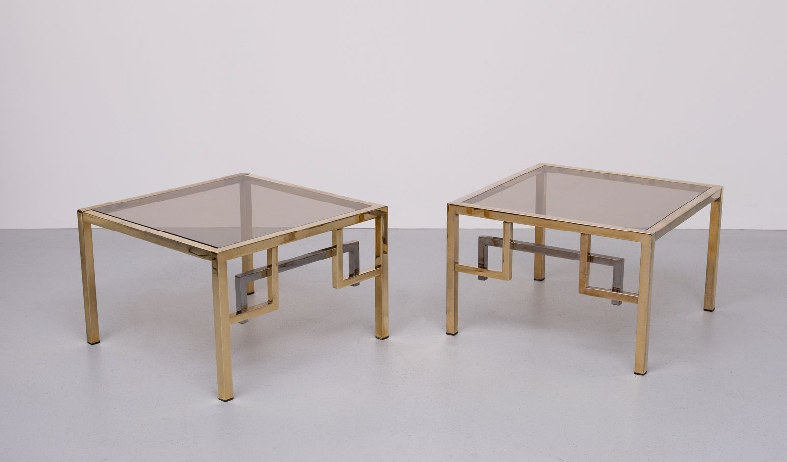 Pair Brass Square Side Tables Belgo Chrome 1970s Belgium photo vinterior