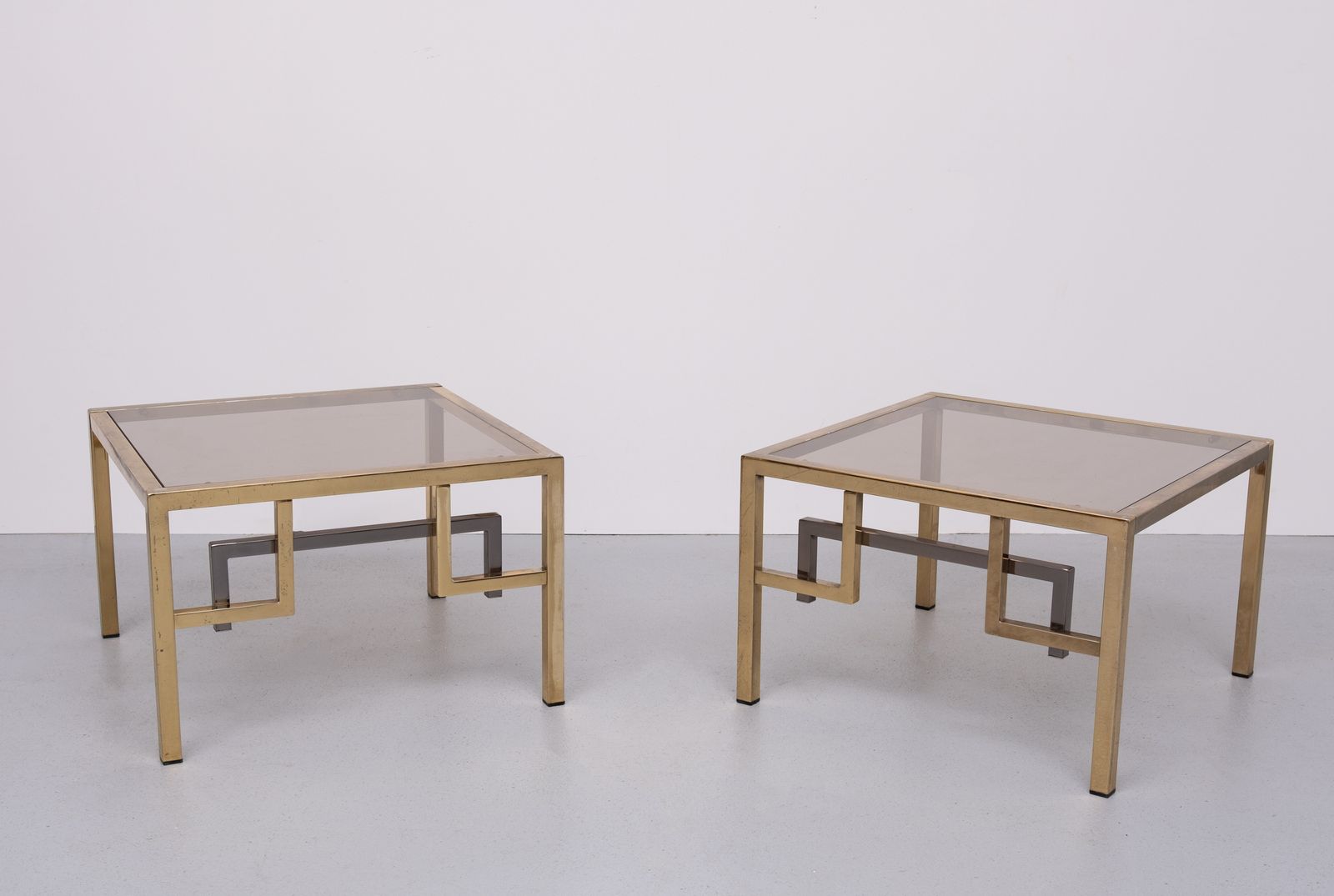 Pair Brass Square Side Tables Belgo Chrome 1970s Belgium photo buy