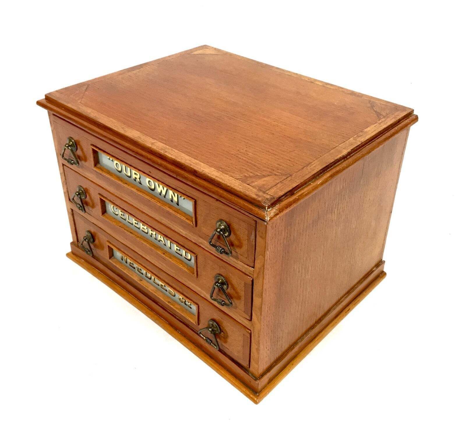 Antique Haberdashery Tabletop Shop Display Needle Box / Display Cabinet Drawers photo for sale