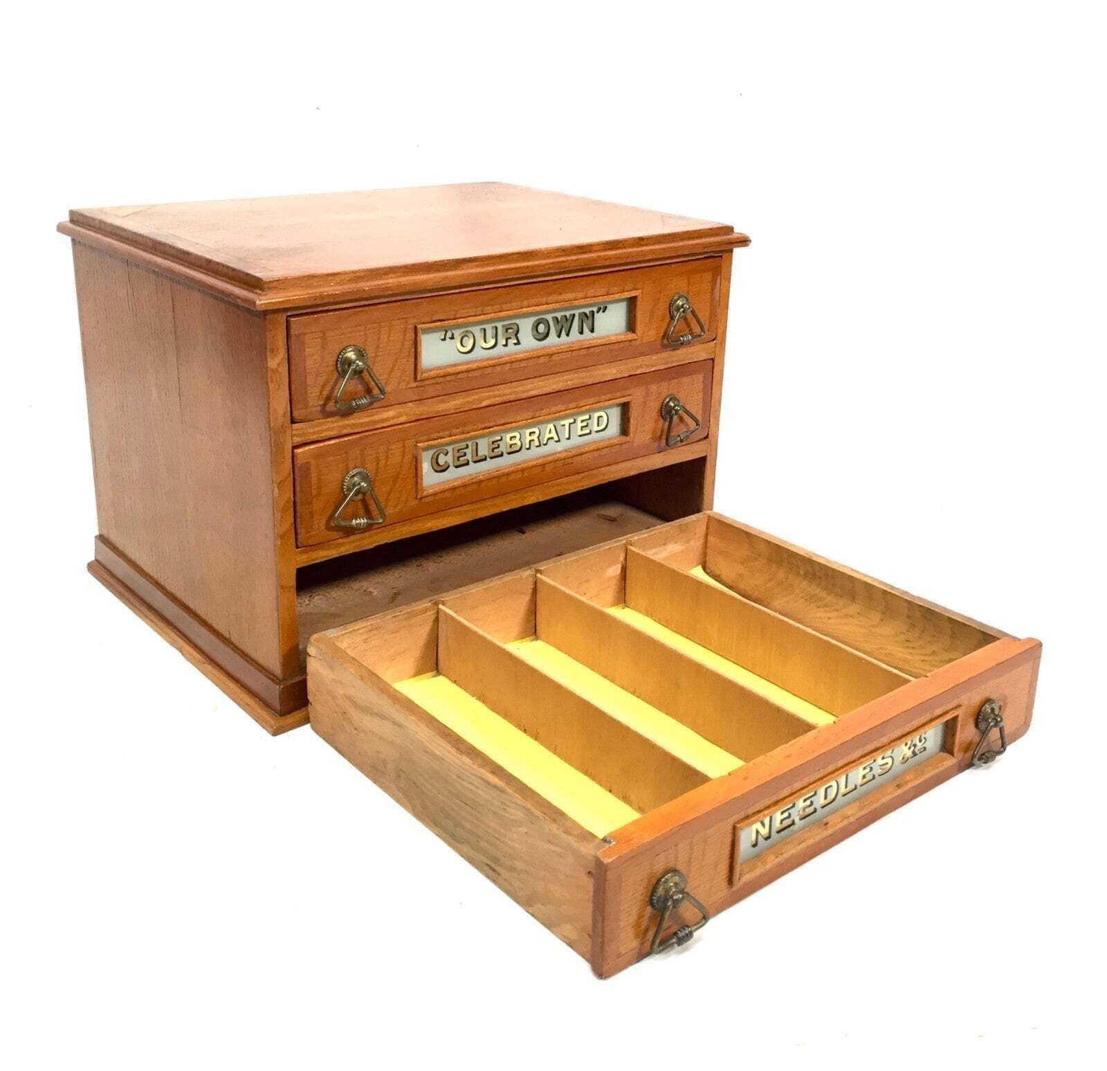 Antique Haberdashery Tabletop Shop Display Needle Box / Display Cabinet Drawers photo vintage