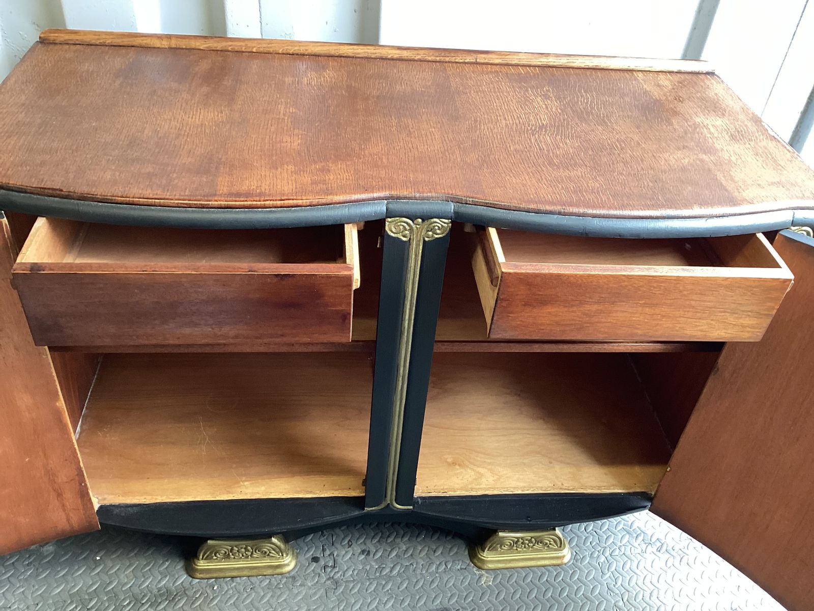 Art Deco Summers Cabinet In Matt Black With Gold Scroll And Feet photo vinterior