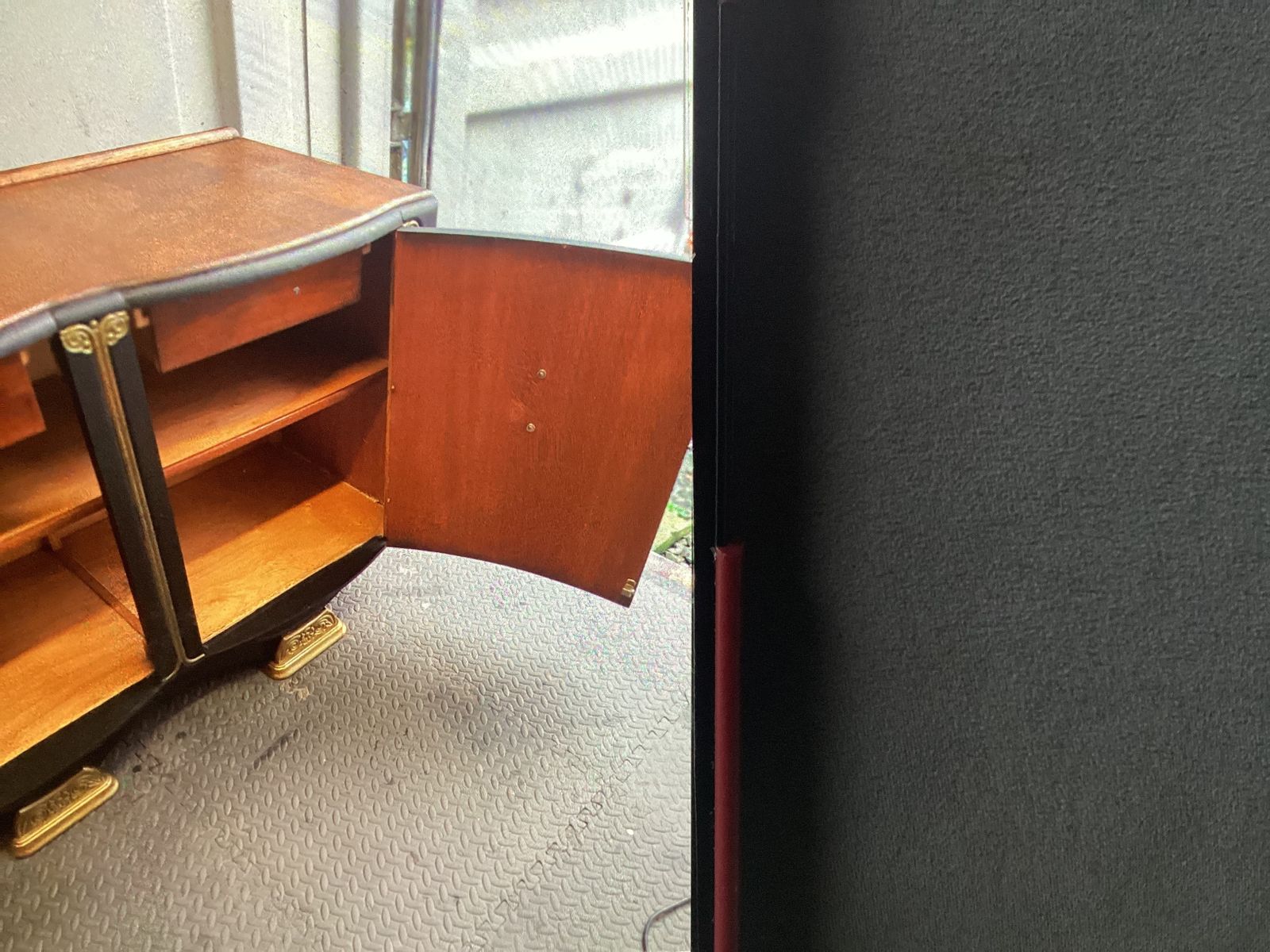 Art Deco Summers Cabinet In Matt Black With Gold Scroll And Feet photo buy