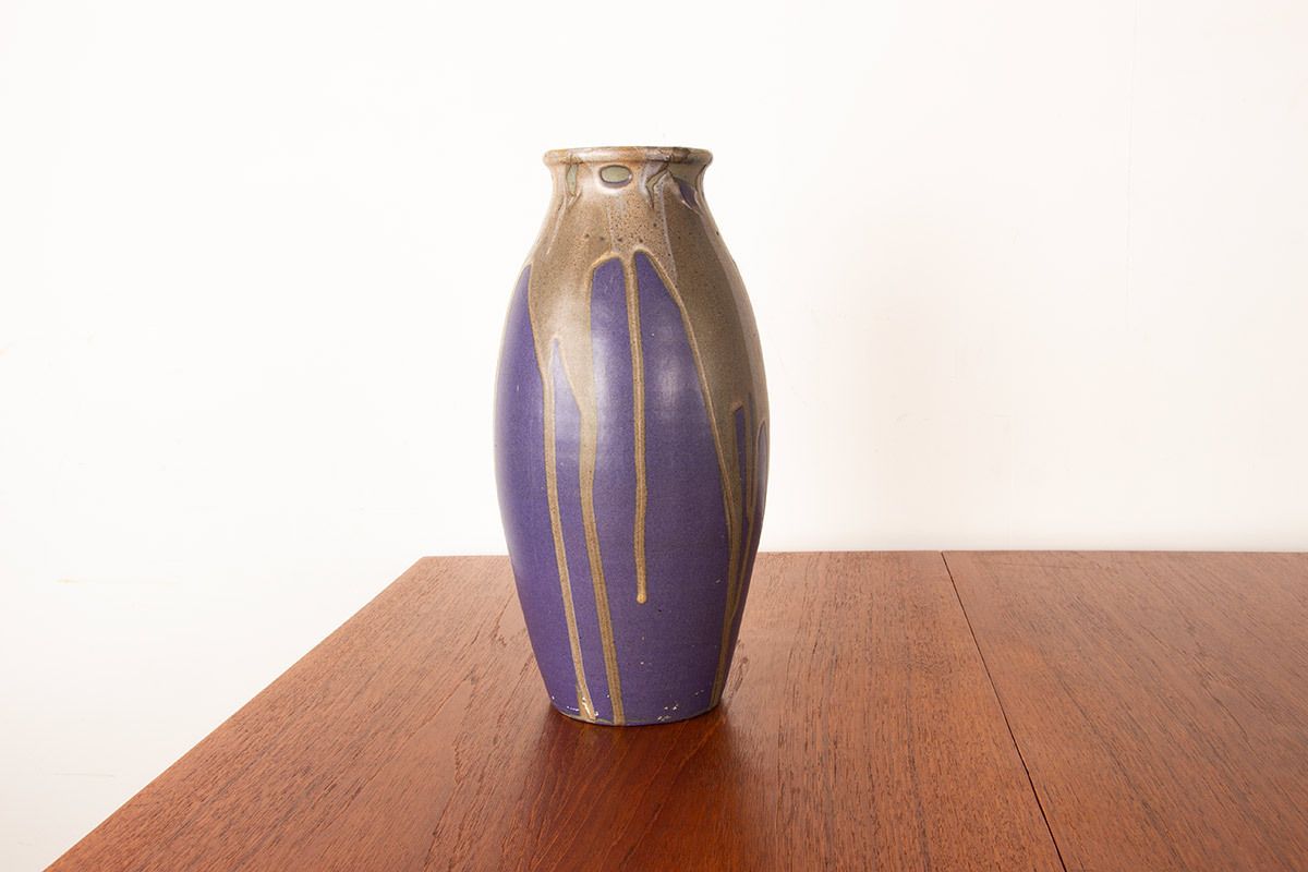 Grand vase Art déco en céramique émaillée violette par Léon Pointu, Grès de Puisaye, 1920. photo 1000.0