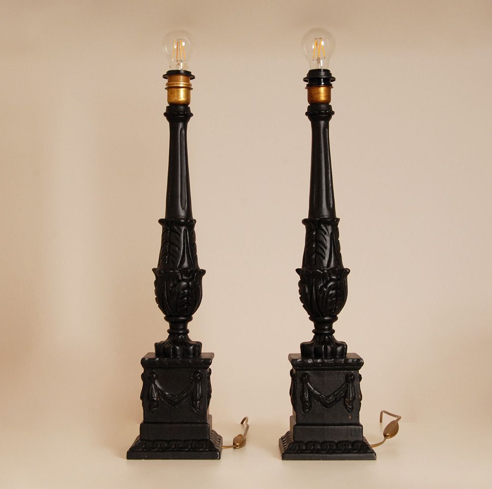 French Table Lamps With Black Tartan Lampshades, 1980s, Set Of 2 photo vinterior