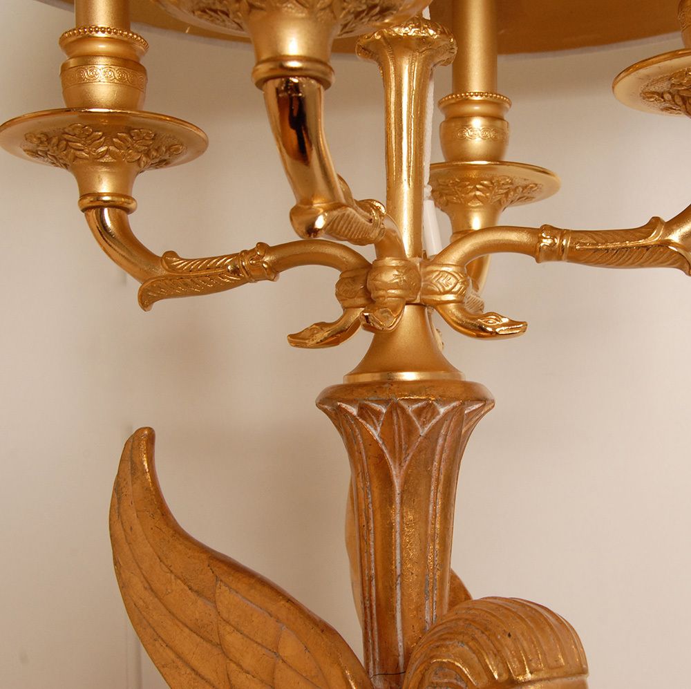 Lighting Egyptian Revival Empire Style Bouilotte Lamps With Sphinxes In Gilt Wood And Marble, 1980s, Set Of 2 photo