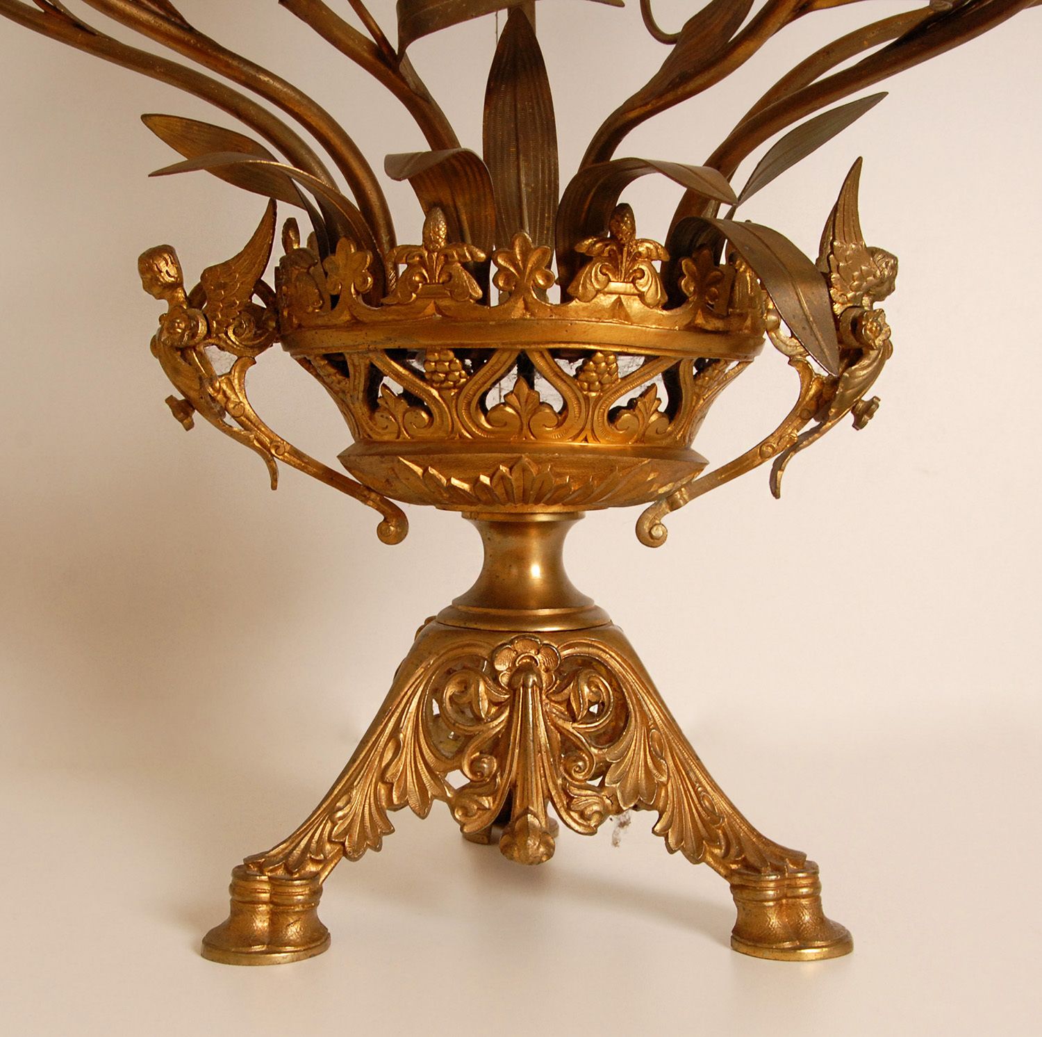 French Church Candelabra In Gold Bronze And Brass White Opaline Glass Flowers, 1890s, Set Of 2 photo Home Decor