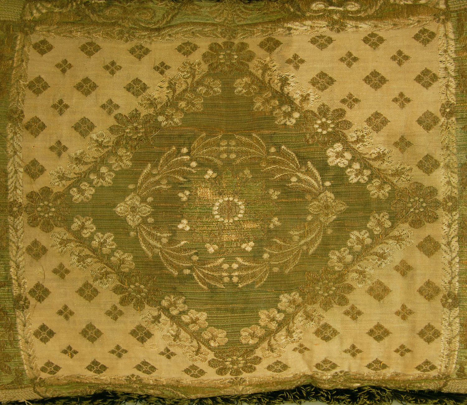 Napoleonic Empire Cushion Silk Green And Gold Thread Embroidery French Bobbin Lace Throw Cushion photo buy