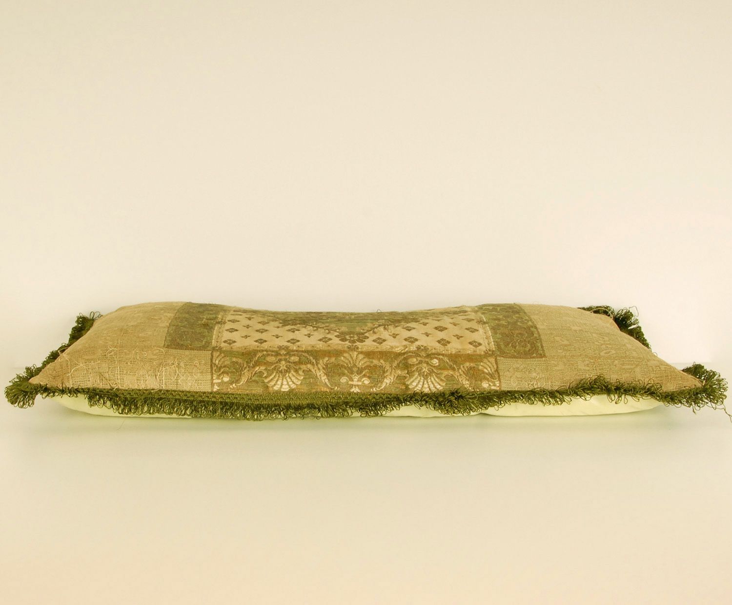 Textiles Napoleonic Empire Cushion Silk Green And Gold Thread Embroidery French Bobbin Lace Throw Cushion photo