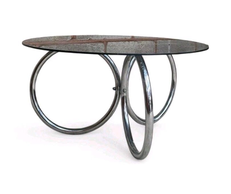 Chrome And Smoked Glass Space Age Coffee Table Mid Century Retro C1970 photo 225.0
