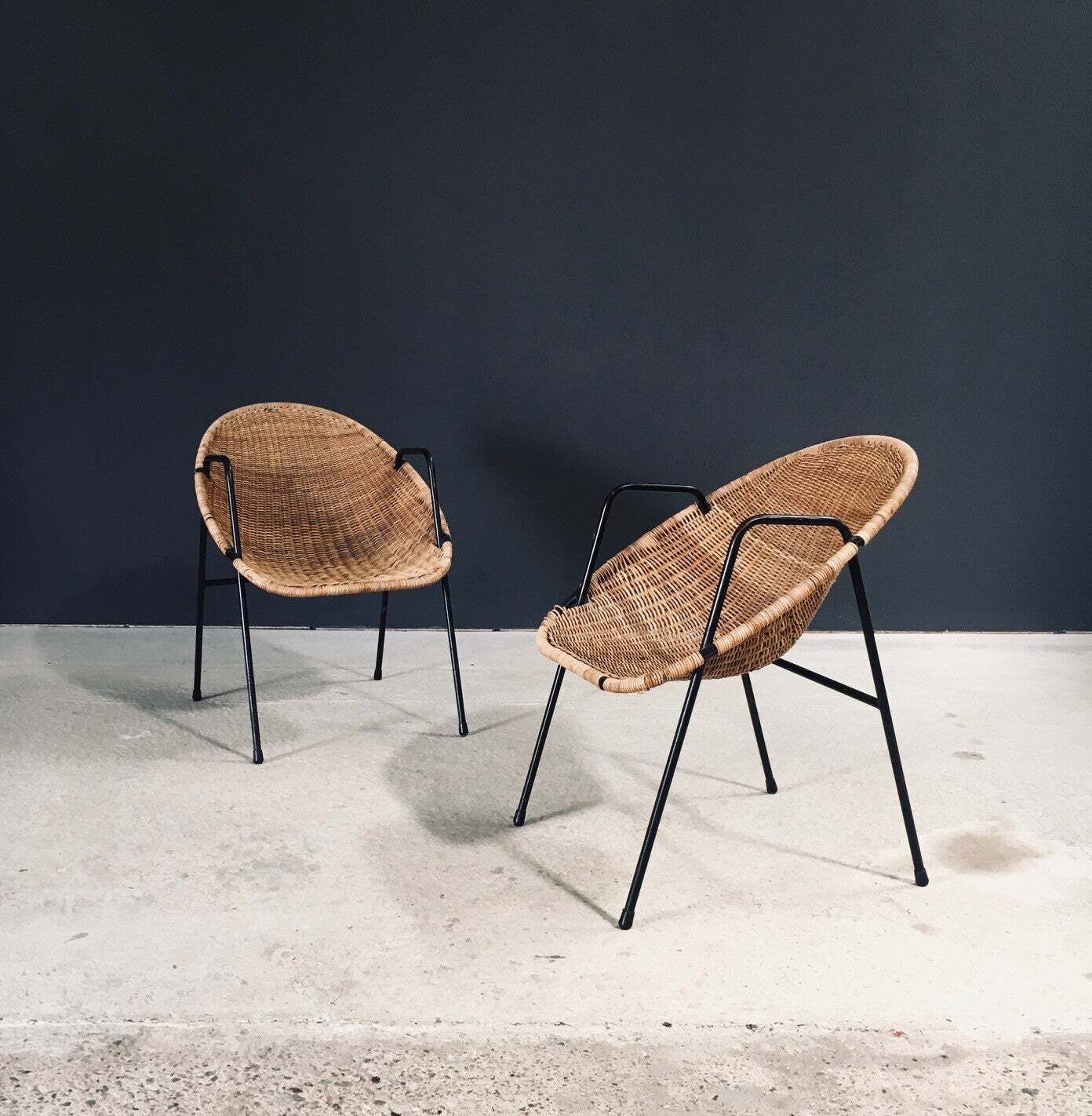 Mid Century Modern Design Rattan Armchairs, France 1950's