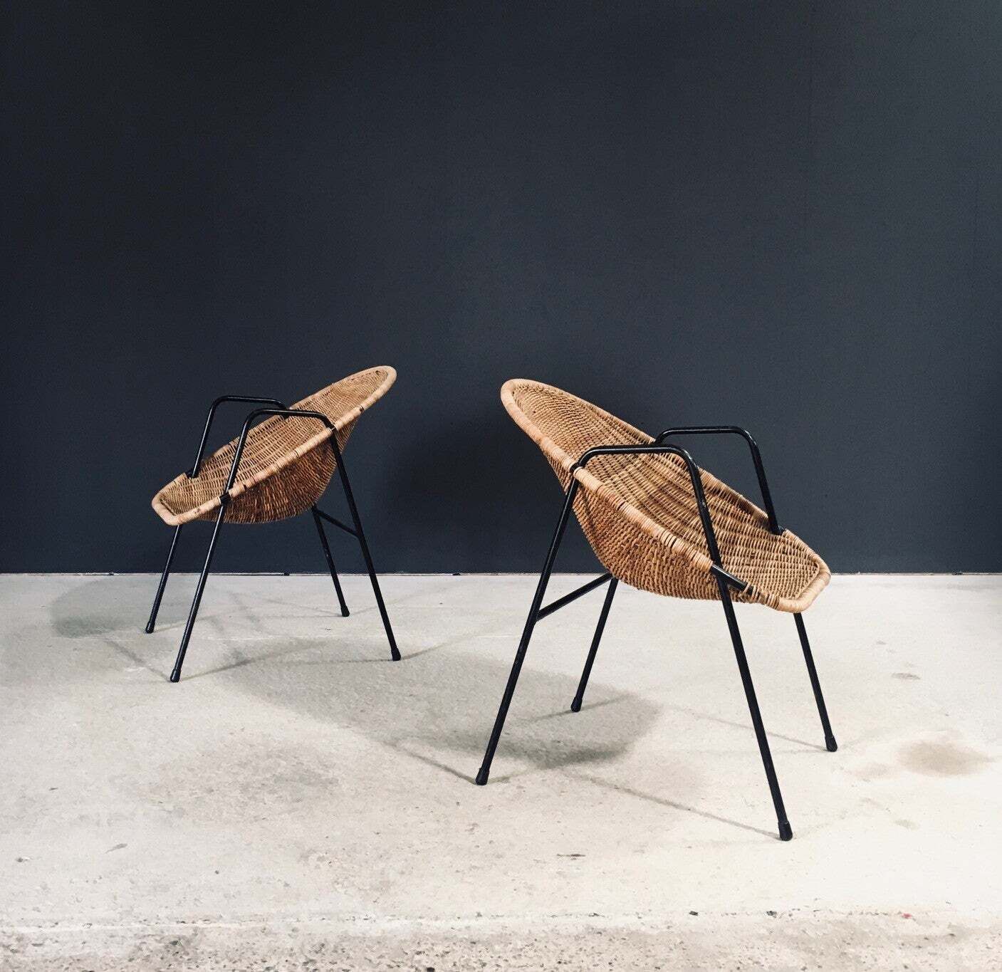 Mid Century Modern Design Rattan Armchairs, France 1950's photo for sale