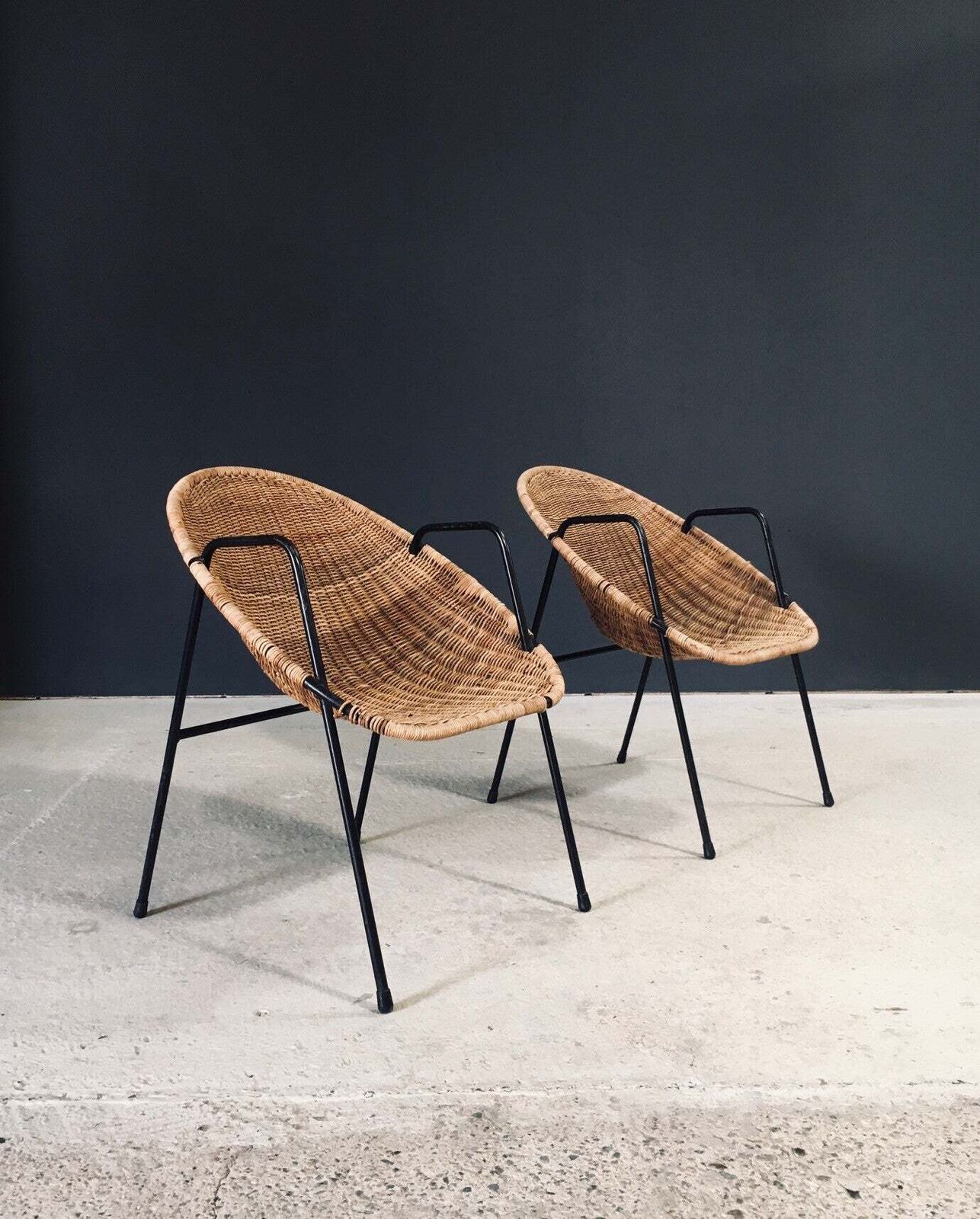 photo furniture Mid Century Modern Design Rattan Armchairs, France 1950's