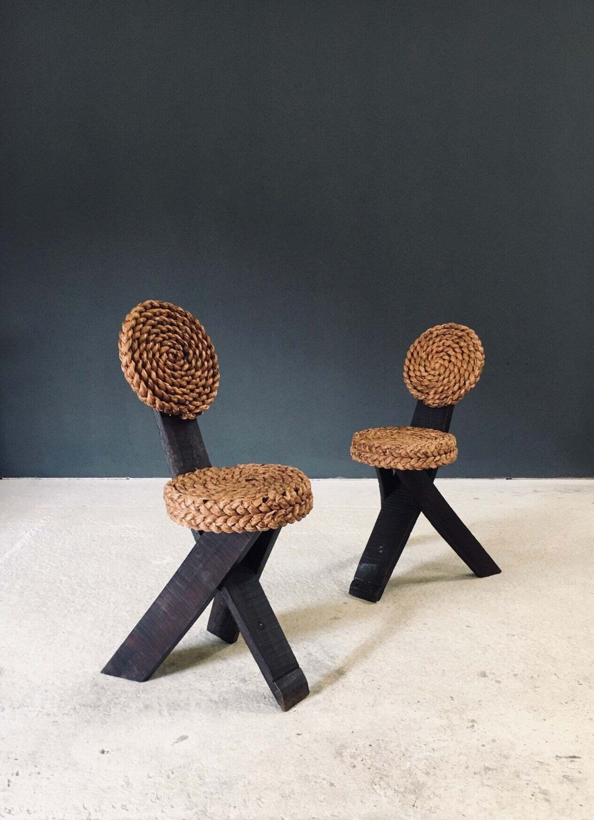 Mediterranean Design Tripod Side Chairs By Audoux Minet, France 1950's