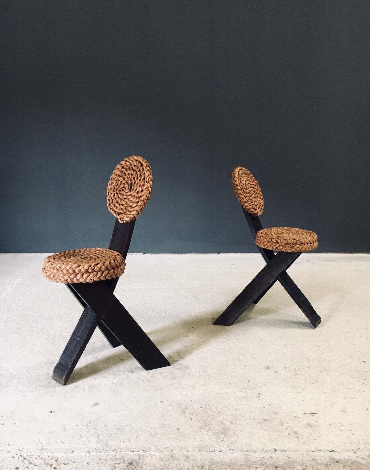 Mediterranean Design Tripod Side Chairs By Audoux Minet, France 1950's photo for sale