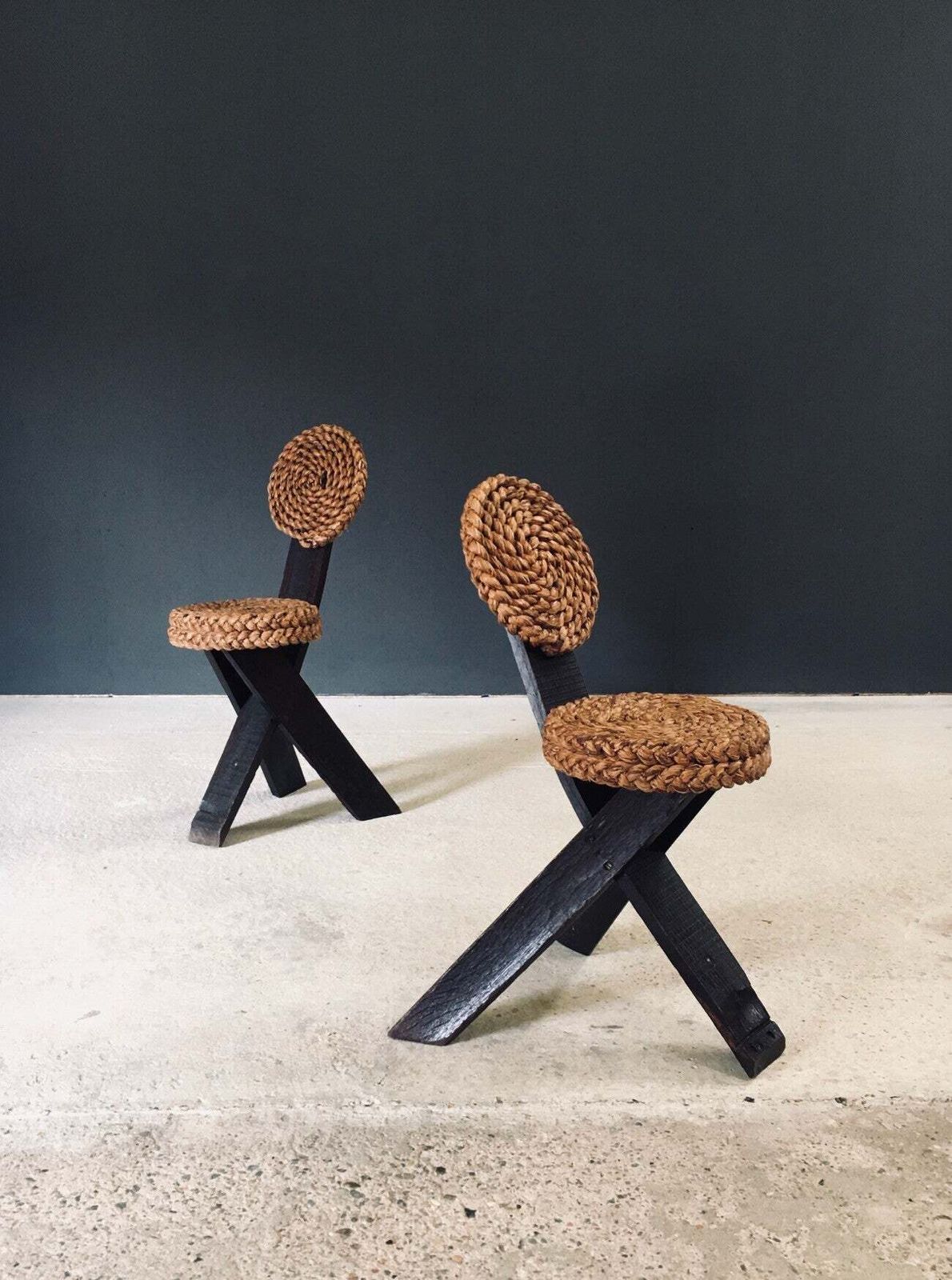 Mediterranean Design Tripod Side Chairs By Audoux Minet, France 1950's photo buy