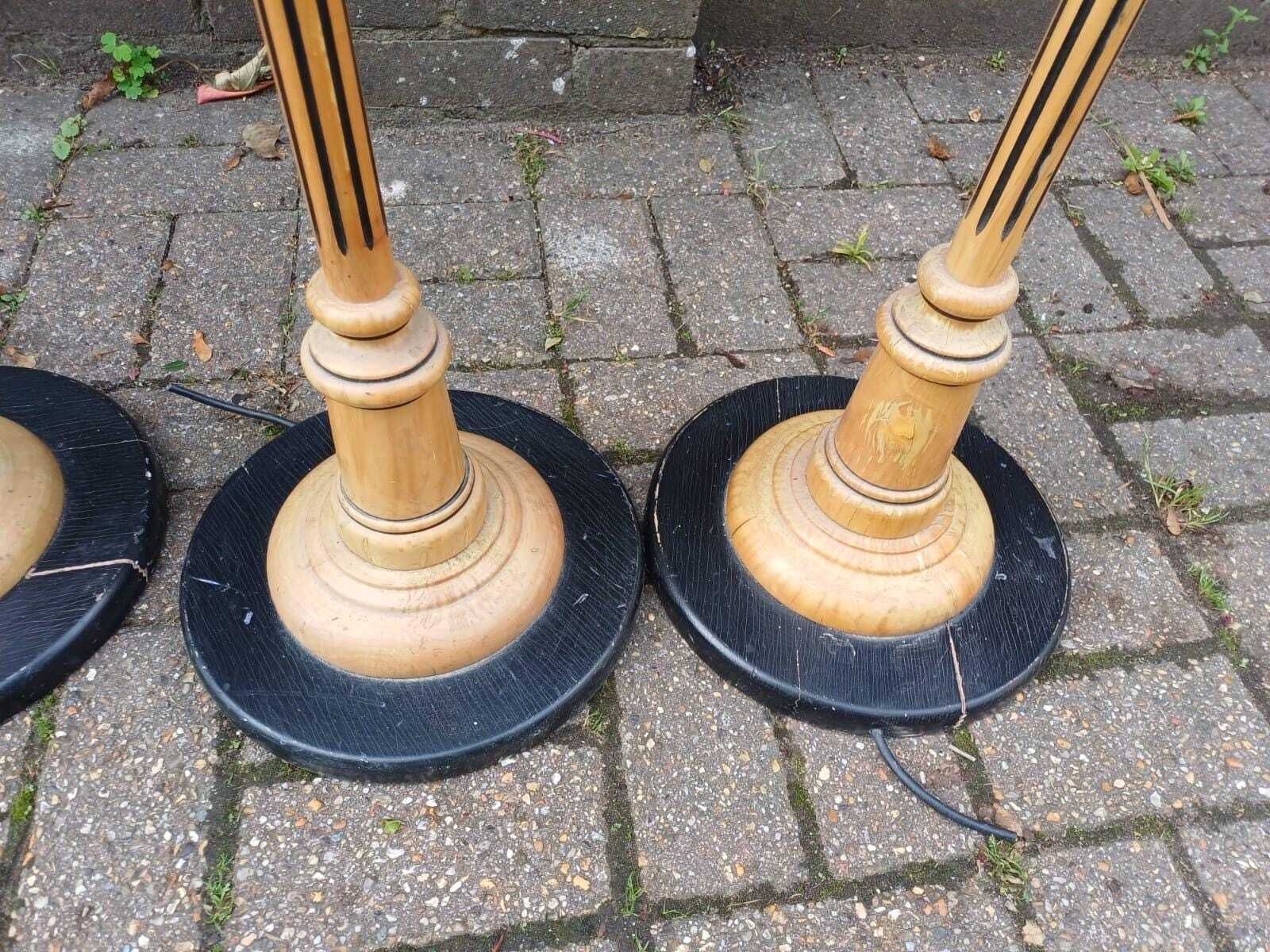 photo furniture Vintage Wooden Floor Lamp Bases, Set Of 4, Retro Mid Century Tall Column Lamps, Art Decor Revival