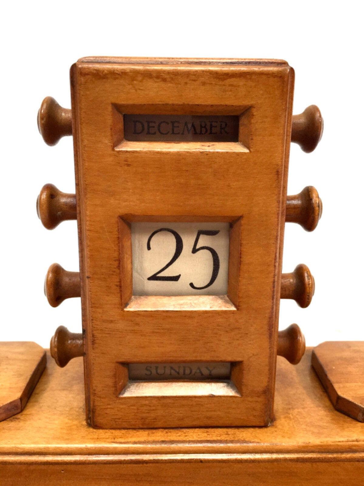 Antique Wooden Office Desktop Stand Art Deco Perpetual Calendar C.1930 Working photo furniture