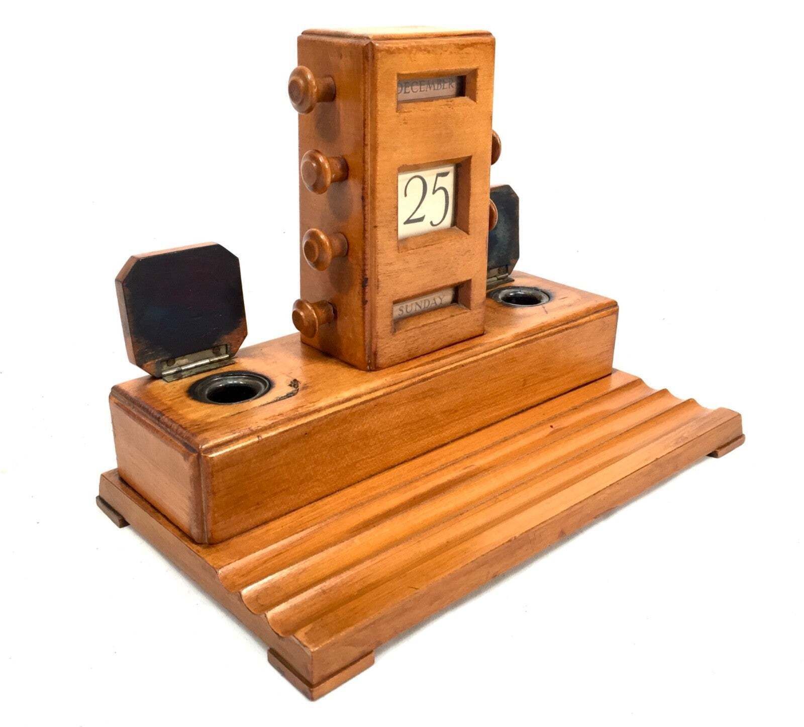 Antique Wooden Office Desktop Stand Art Deco Perpetual Calendar C.1930 Working photo buy