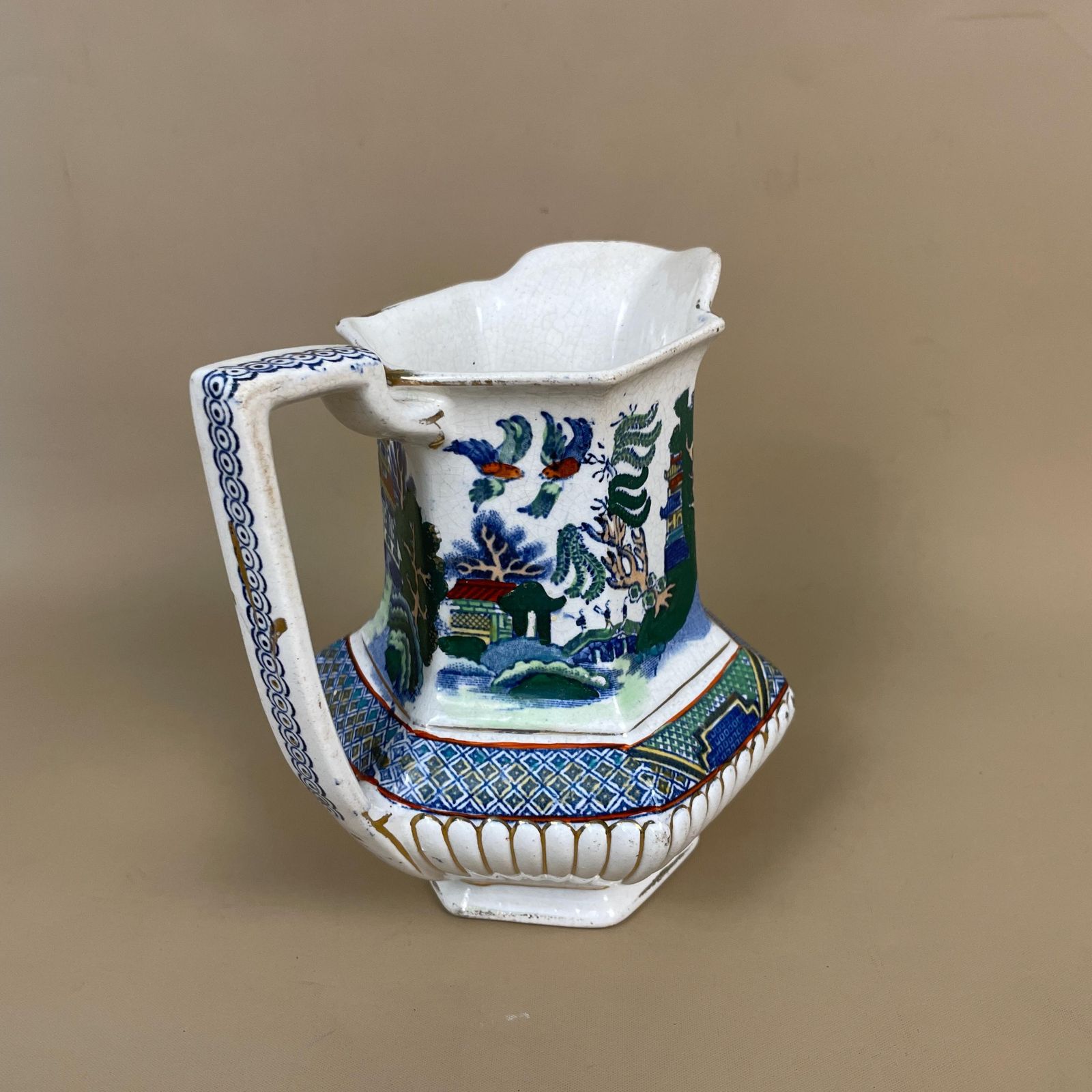 Vintage Gater, Hall & Co Oriental Jug Vase Pitcher Chinoiserie Chinese Hand Painted Ceramic Porcelain Windowsill Table Flower Display photo furniture