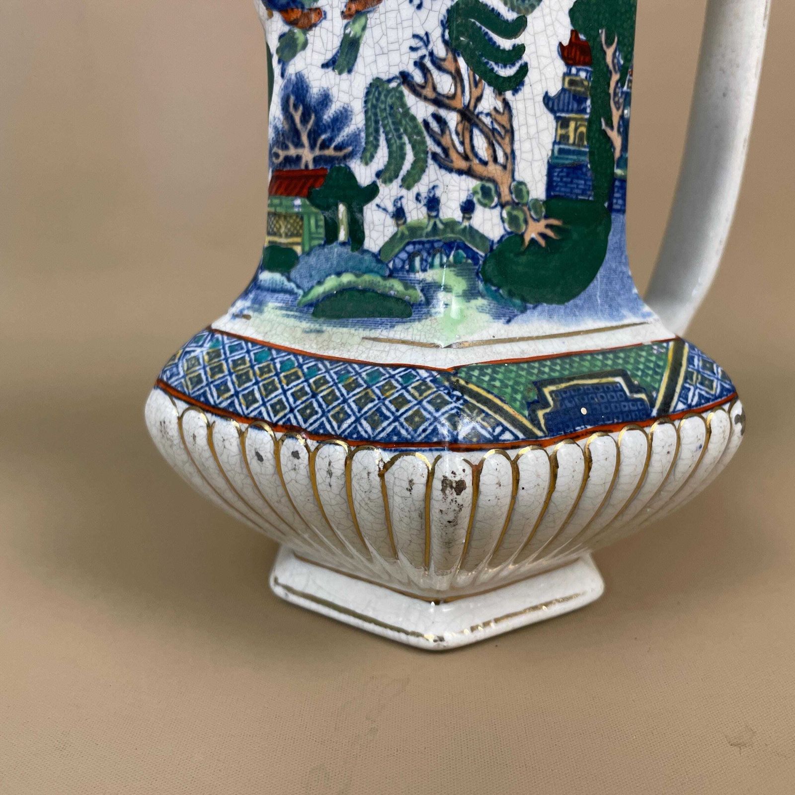 Vintage Gater, Hall & Co Oriental Jug Vase Pitcher Chinoiserie Chinese Hand Painted Ceramic Porcelain Windowsill Table Flower Display photo vinterior