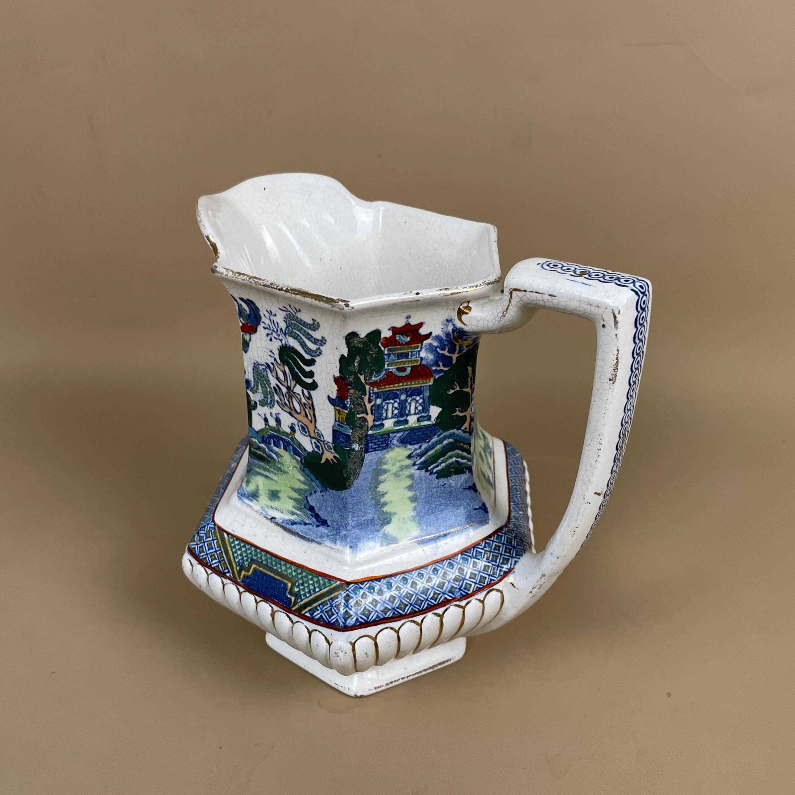 Vintage Gater, Hall & Co Oriental Jug Vase Pitcher Chinoiserie Chinese Hand Painted Ceramic Porcelain Windowsill Table Flower Display photo furniture