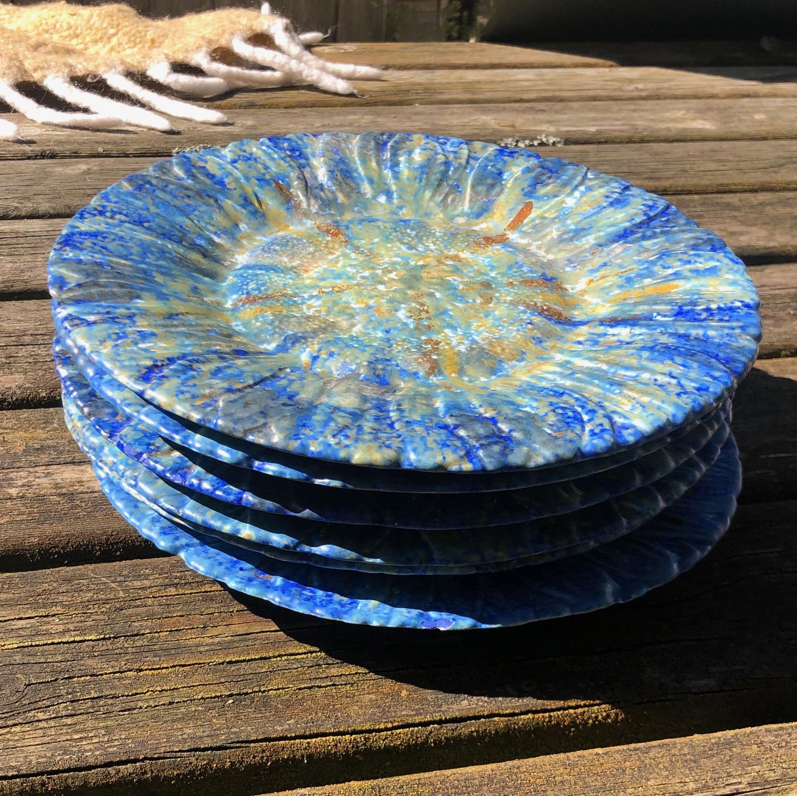Antique Rare Bretby 1920's Art Pottery Plates X6 Blue Nerton Ware Pottery Plates Bretby Flowers Art Deco Bretby Hand Crafted Side Plates X6 photo 132.0
