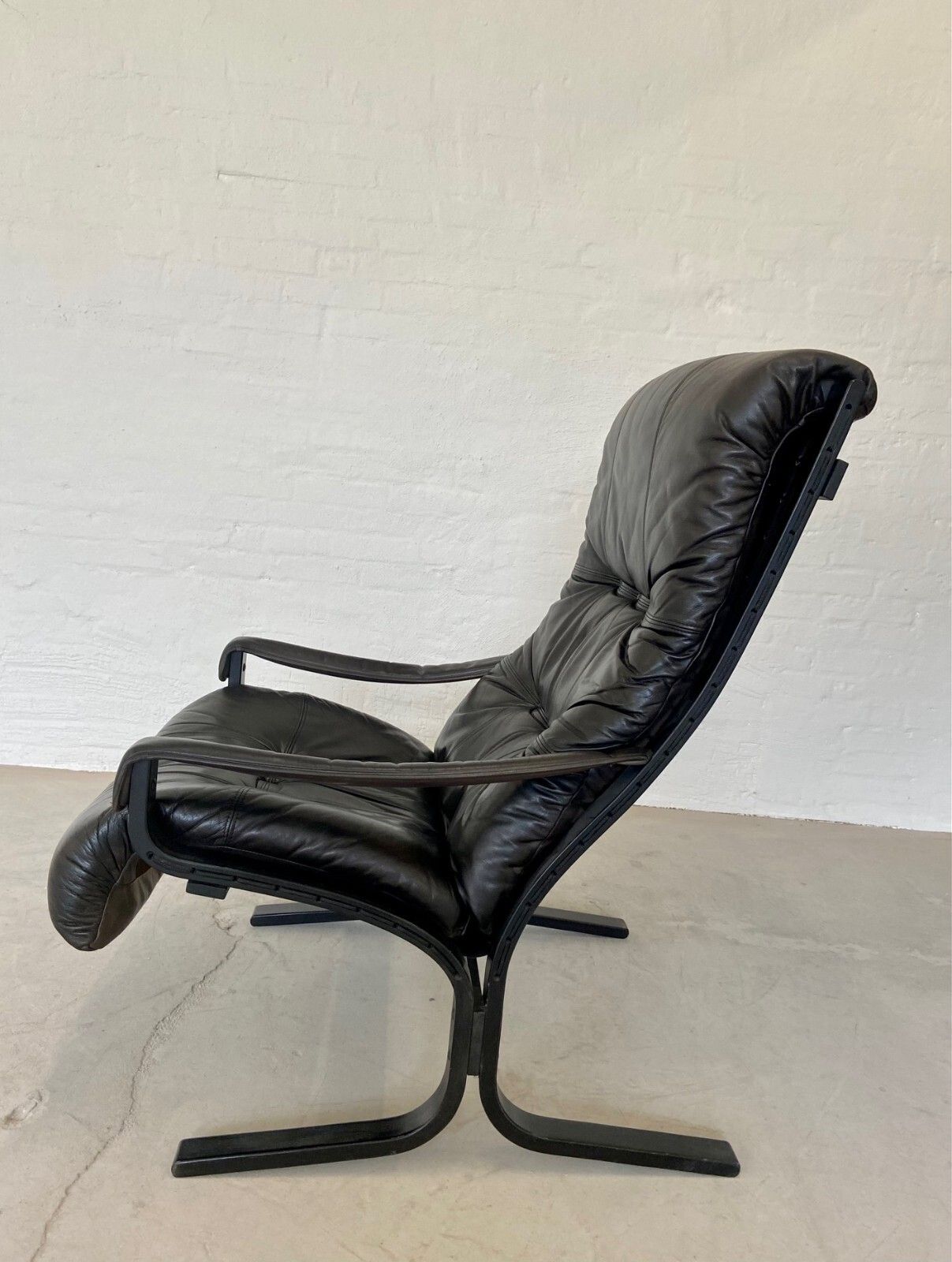 Vintage Mid Century  Scandinavian Black Leather Lounge Chair By Ingmar Relling photo for sale