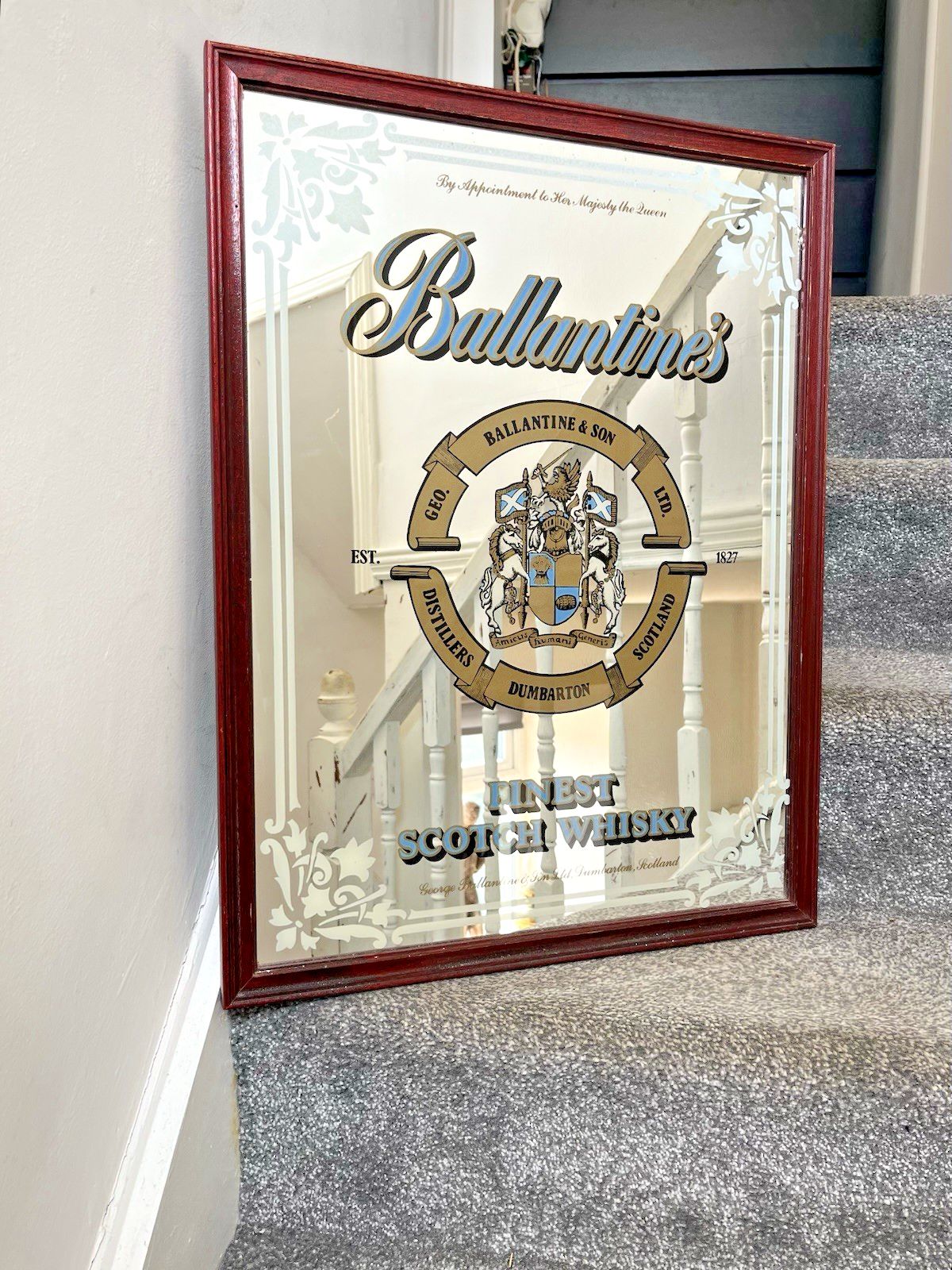Large Vintage 60's Ballantines Finest Scotch Whisky Dumbarton Pub Picture Mirror photo furniture