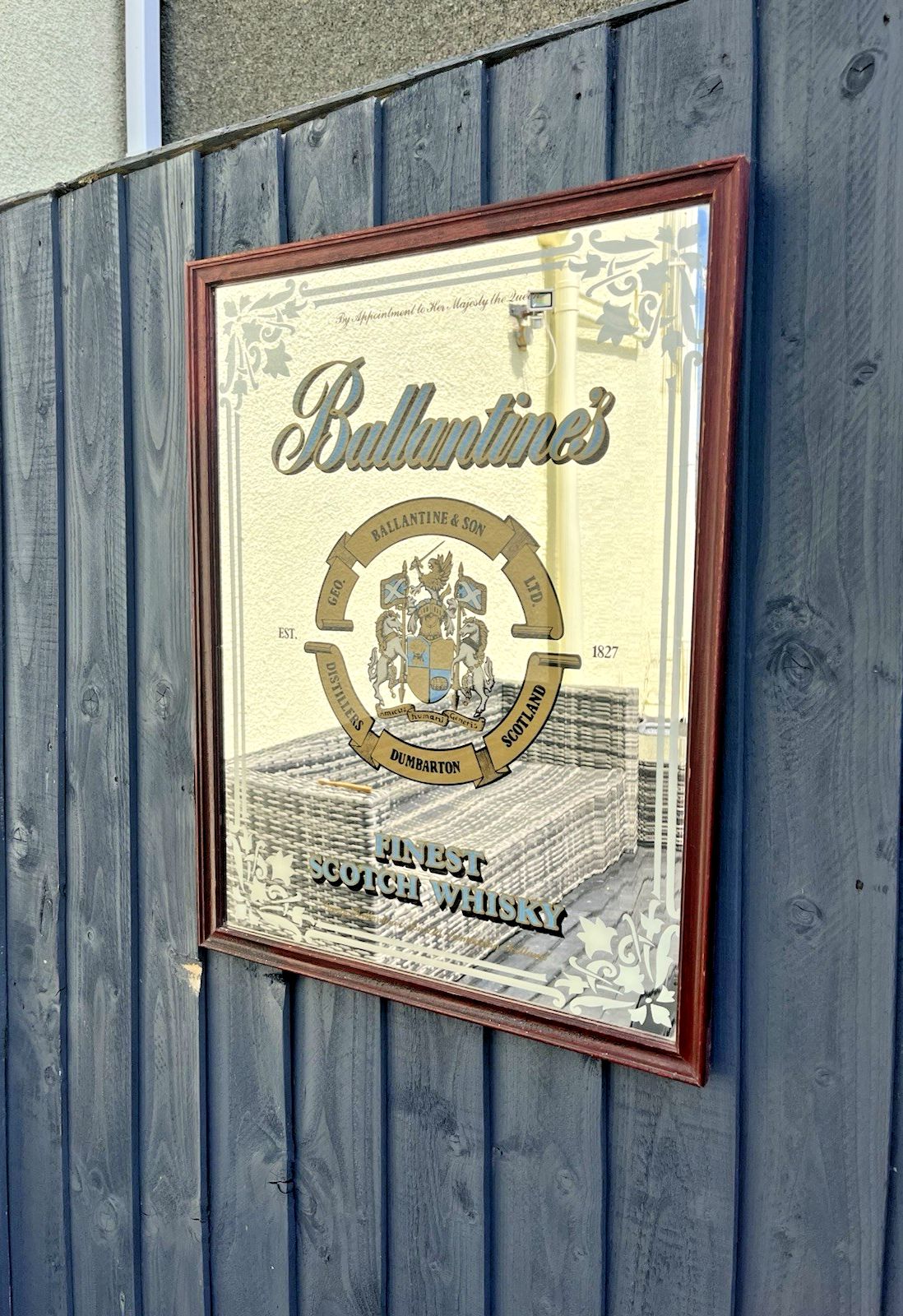 Large Vintage 60's Ballantines Finest Scotch Whisky Dumbarton Pub Picture Mirror photo Home Decor