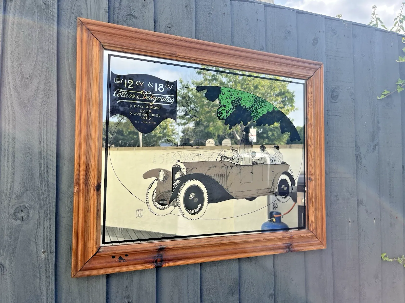 Large Vintage Cottin & Desgouttes French Car Advertising Lyon Pub Picture Mirror photo 150.0