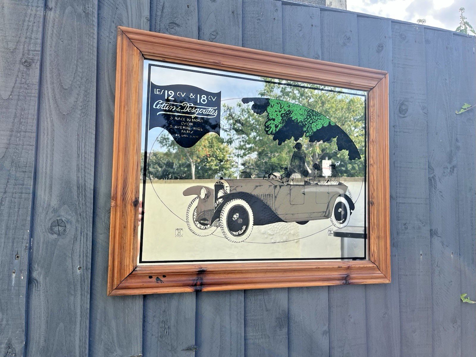 Large Vintage Cottin & Desgouttes French Car Advertising Lyon Pub Picture Mirror photo buy