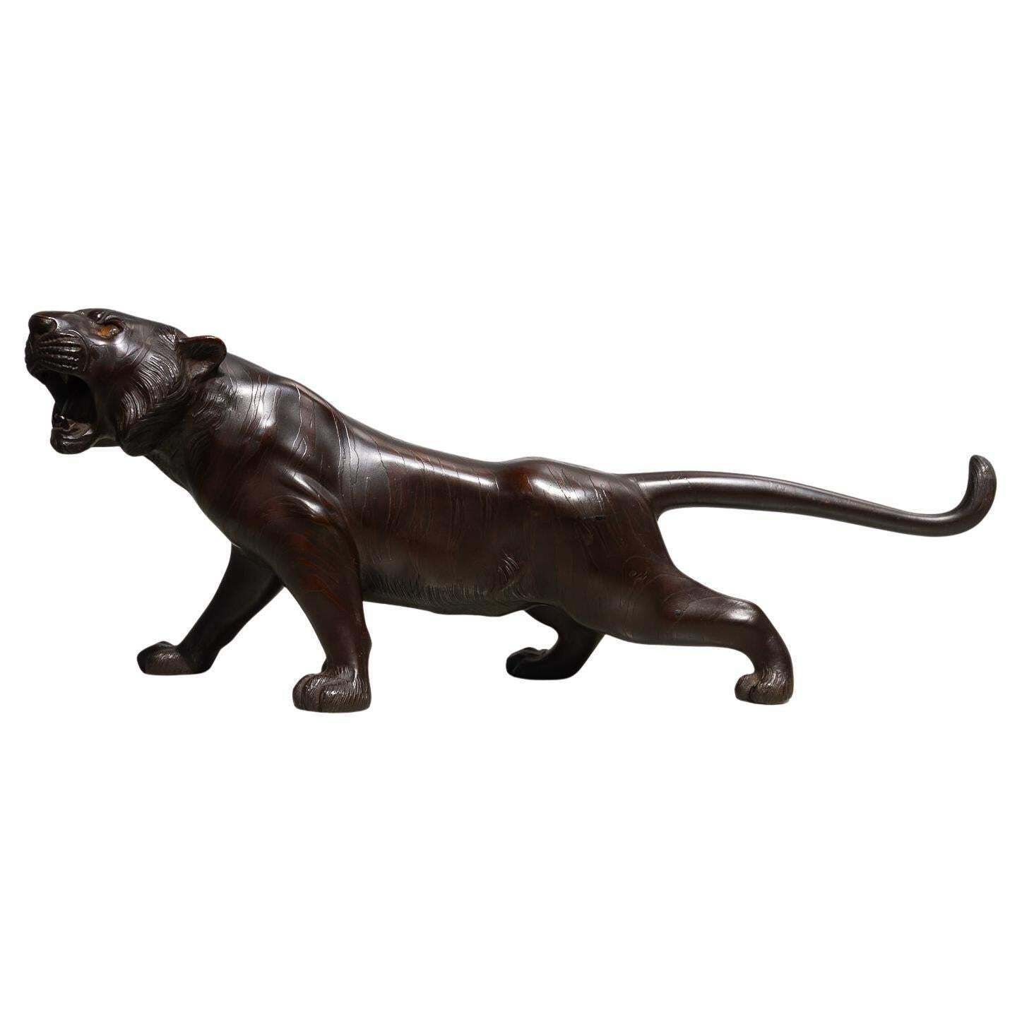 Japanese Meiji Bronze Tiger Sculpture, 1900s.
