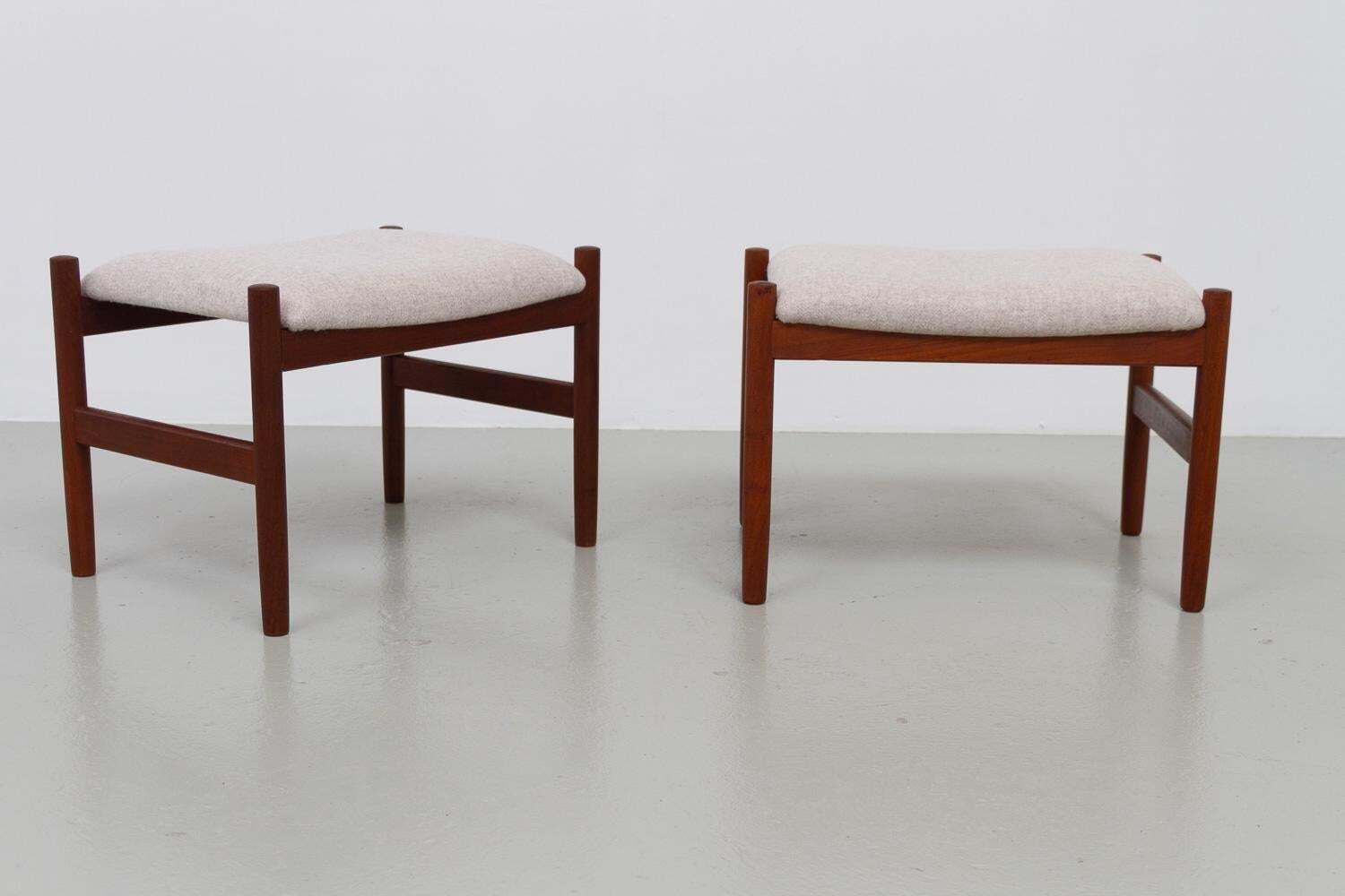 Danish Modern Teak And Wool Ottomans By Hugo Frandsen, 1960s, Set Of 2 photo furniture