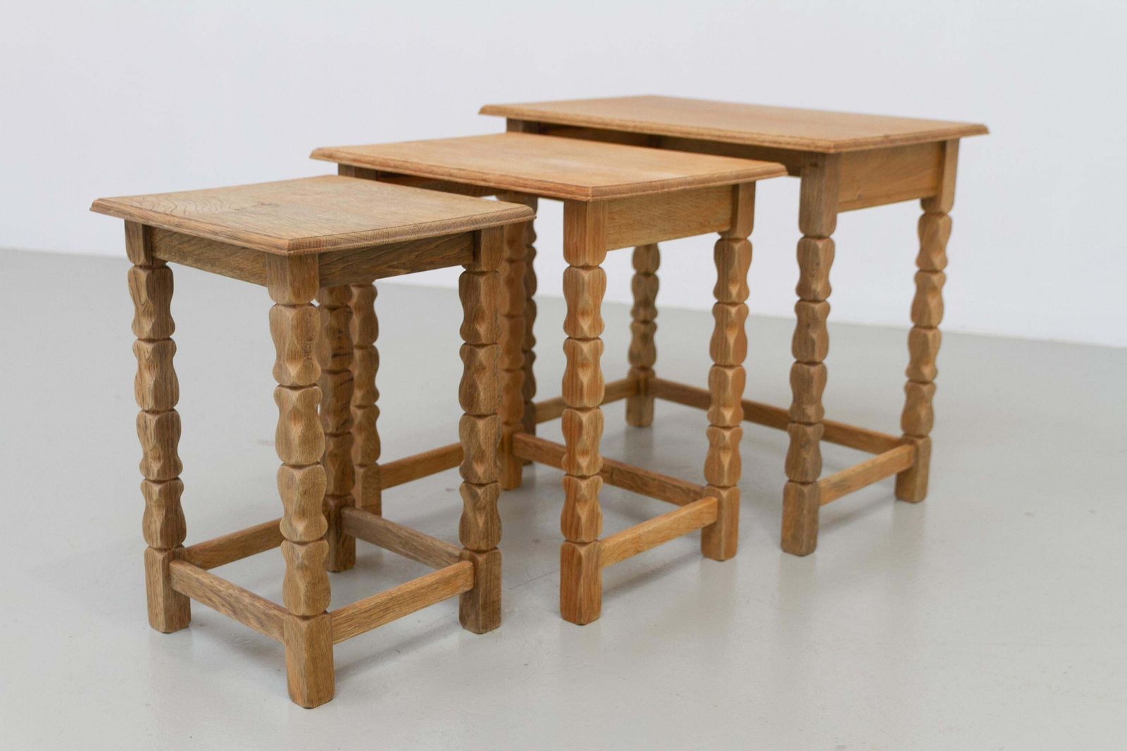 Danish Brutalist Oak Nesting Tables In Kjærnulf Style, 1970s. Set Of 3. photo 579.0