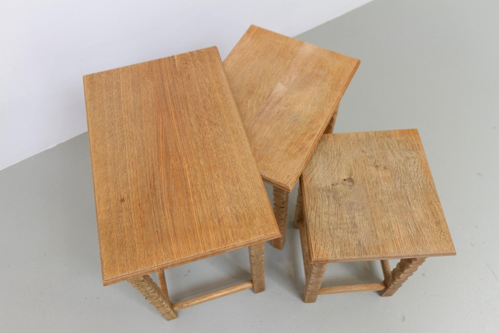 Danish Brutalist Oak Nesting Tables In Kjærnulf Style, 1970s. Set Of 3. photo vintage